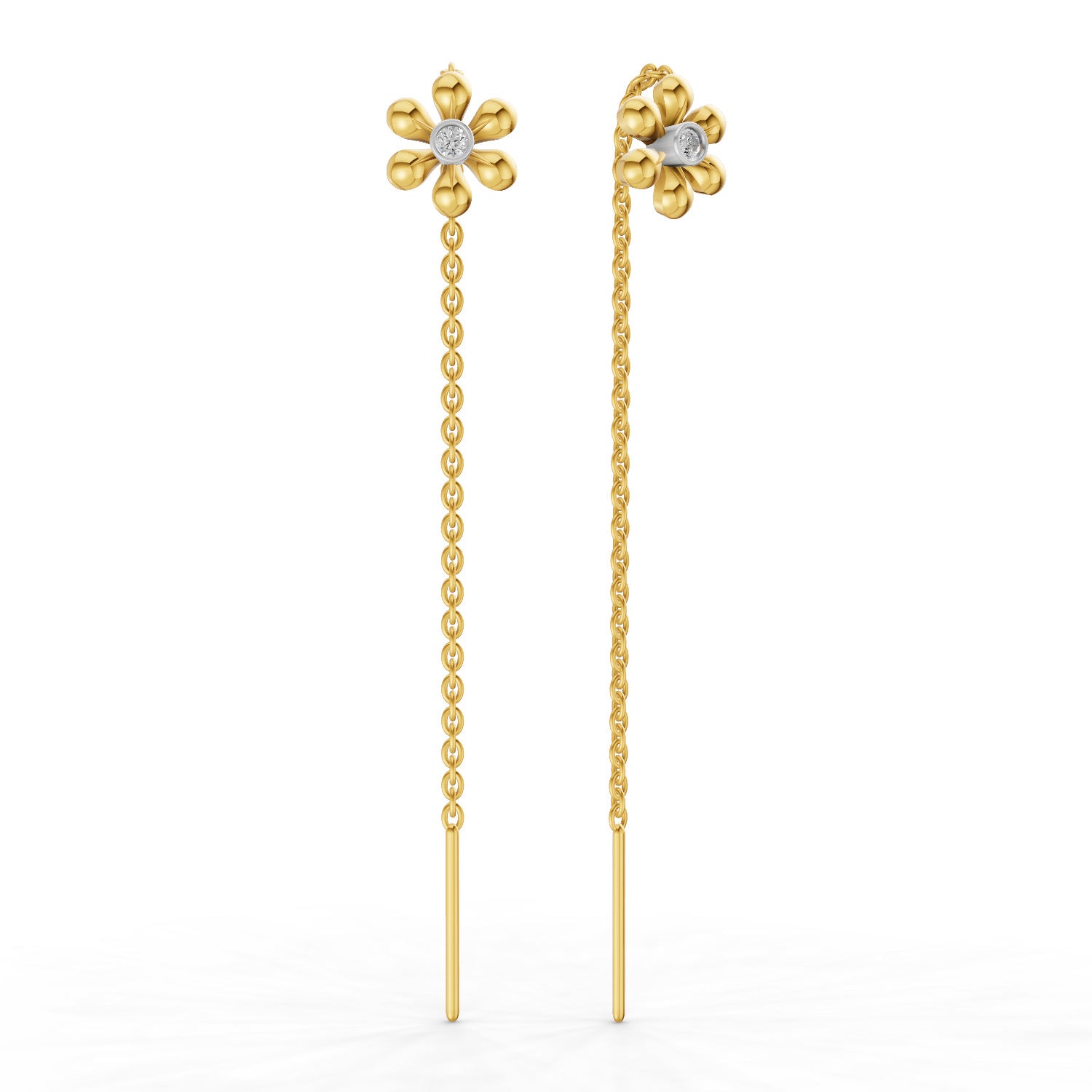 0.07 Carat | 925 Sterling Silver Yellow Gold Plated Floral Threader Earrings