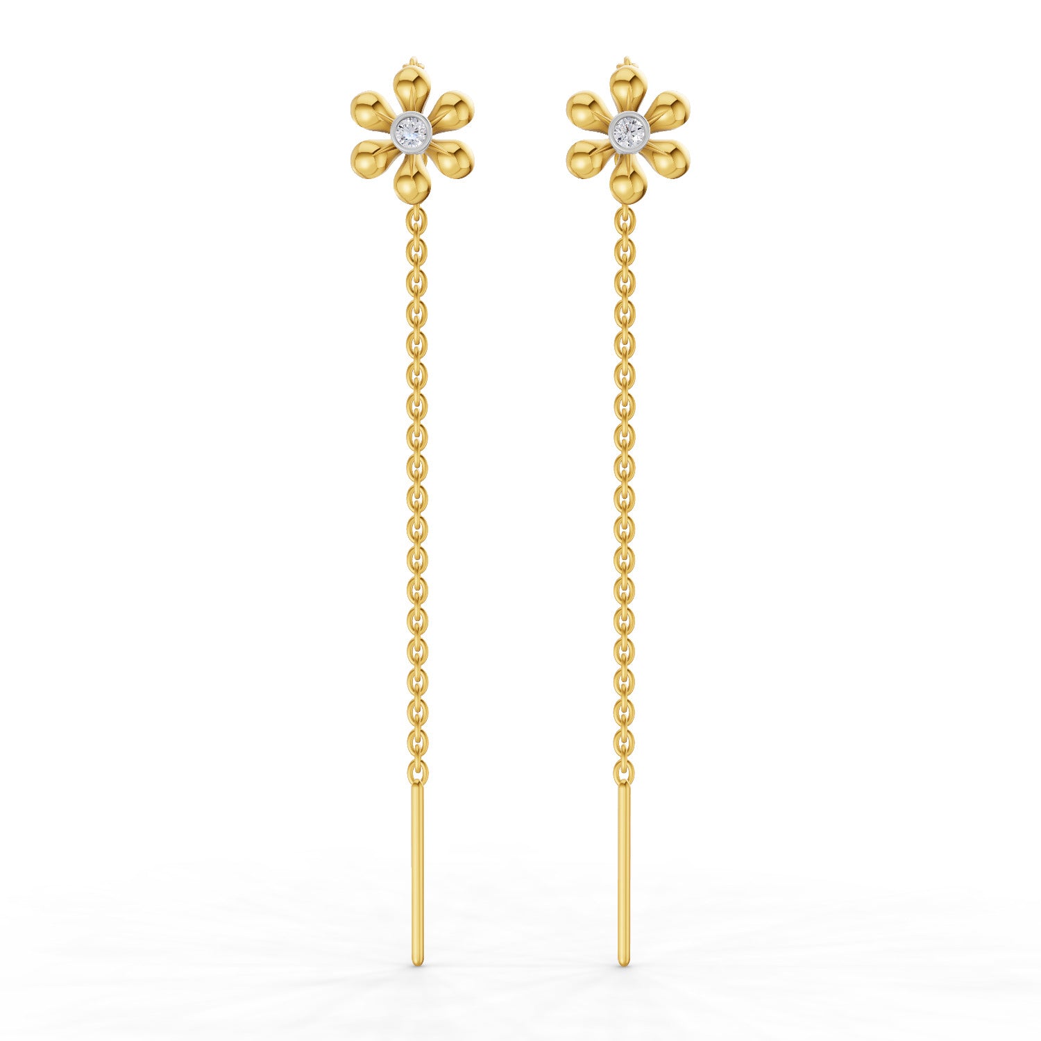 0.07 Carat | 925 Sterling Silver Yellow Gold Plated Floral Threader Earrings