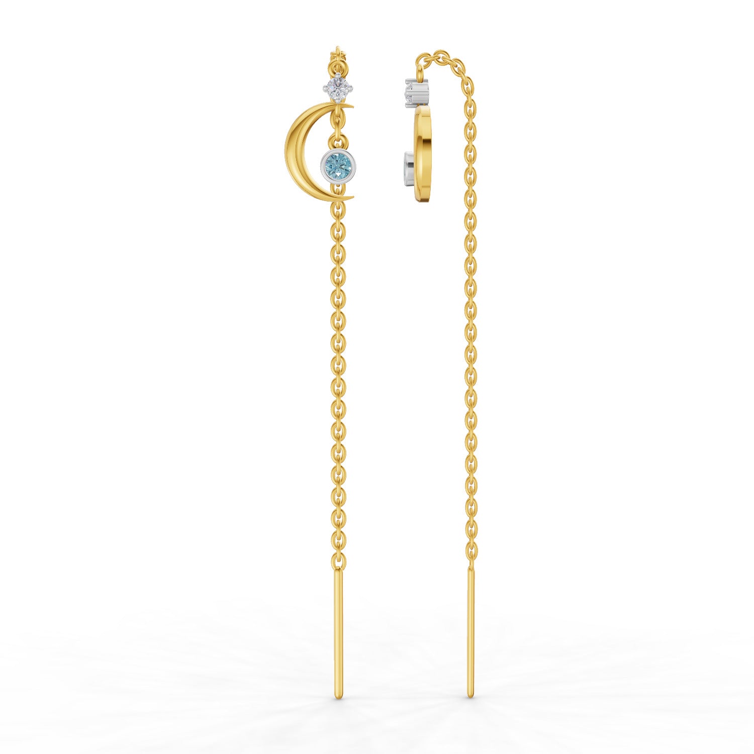 0.07 Carat | 925 Sterling Silver Yellow Gold Plated Half Moon Threader Earrings