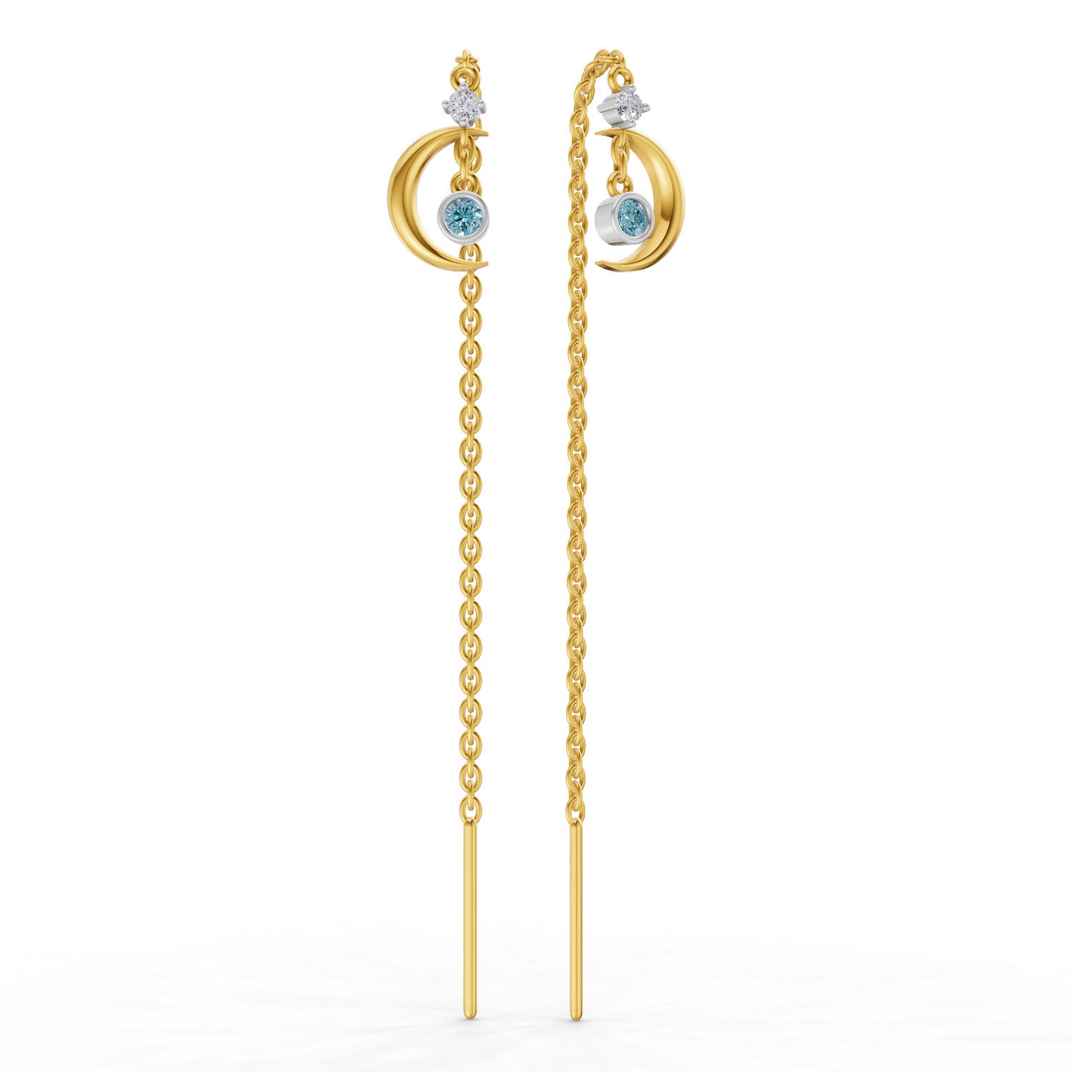 0.07 Carat | 925 Sterling Silver Yellow Gold Plated Half Moon Threader Earrings