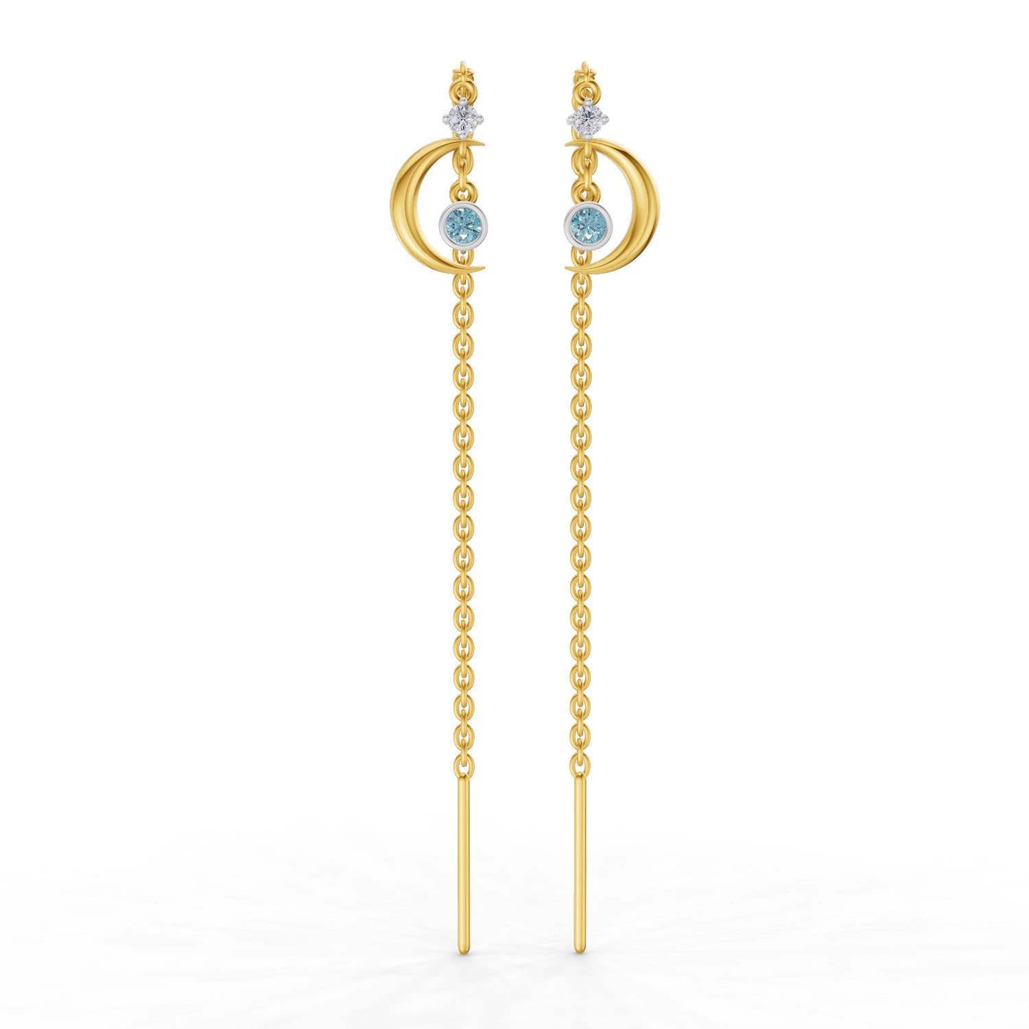 0.07 Carat | 925 Sterling Silver Yellow Gold Plated Half Moon Threader Earrings