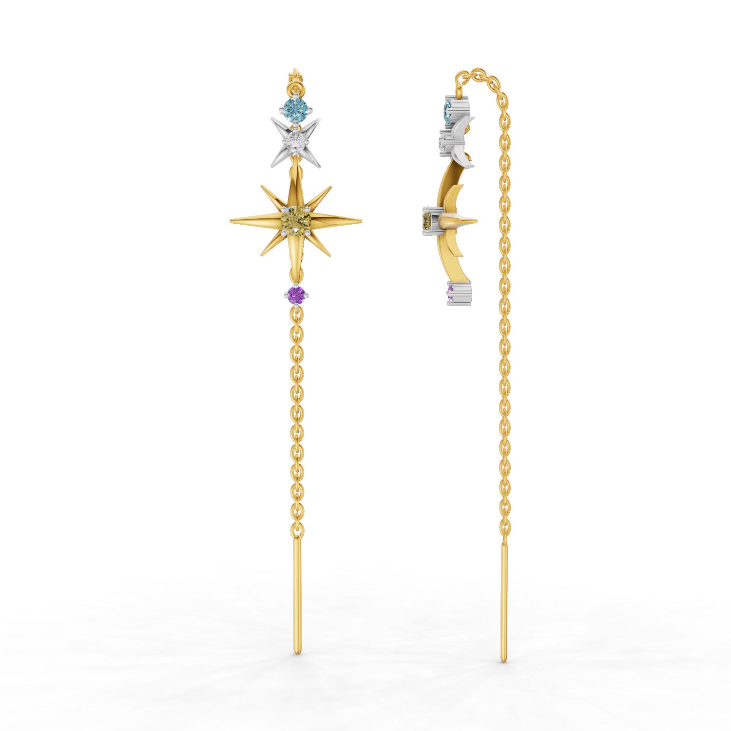 0.08 Carat | 925 Sterling Silver Yellow Gold Plated Star Threader Earrings