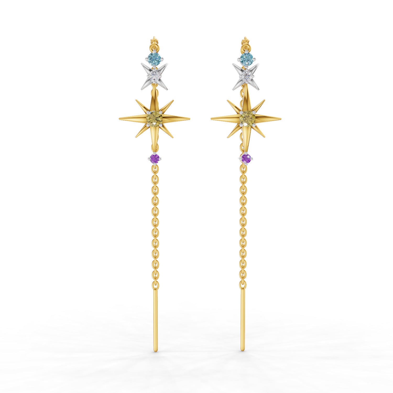 0.08 Carat | 925 Sterling Silver Yellow Gold Plated Star Threader Earrings