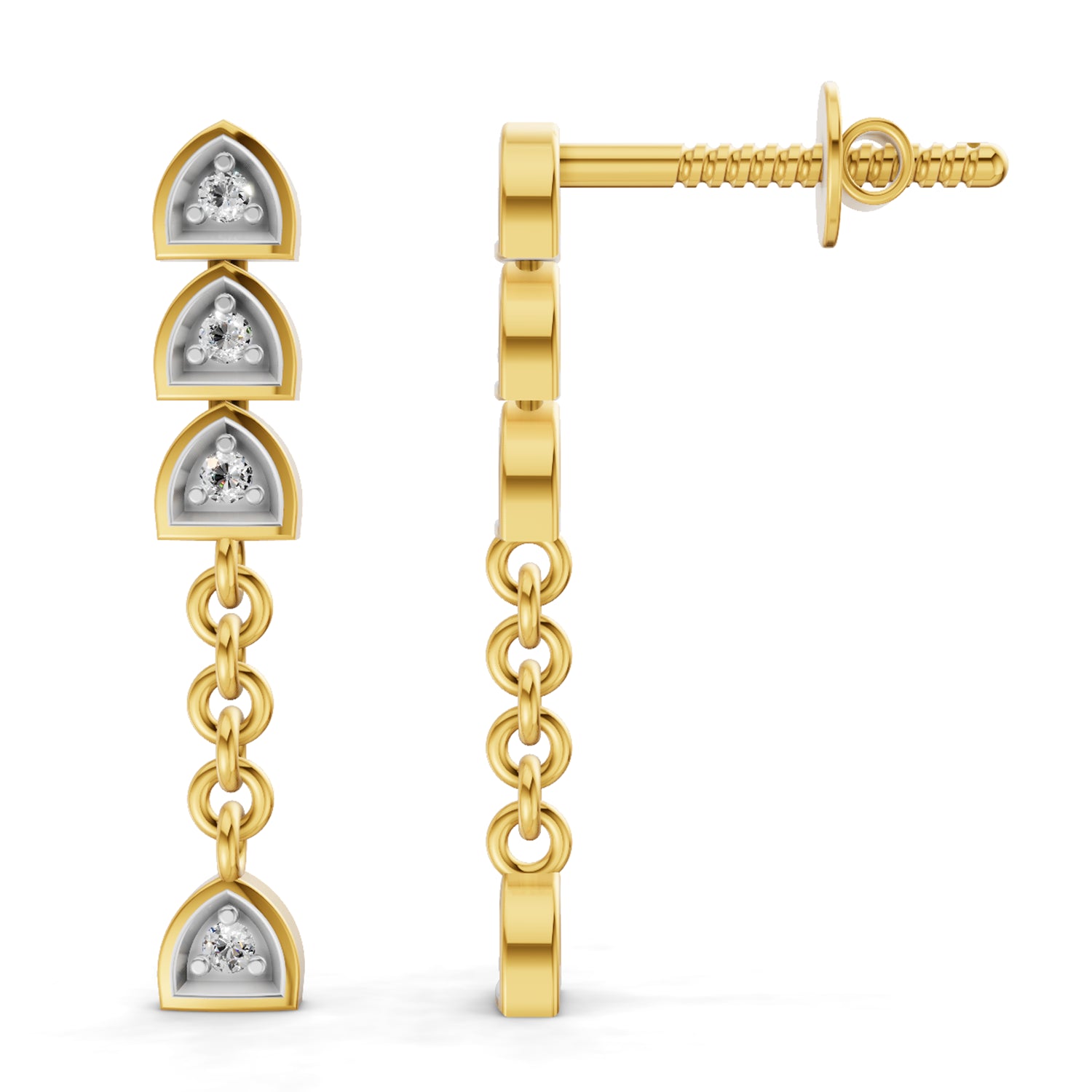 0.08 Carat | 925 Sterling Silver Gold Plated Diamond Trinity Link Earrings