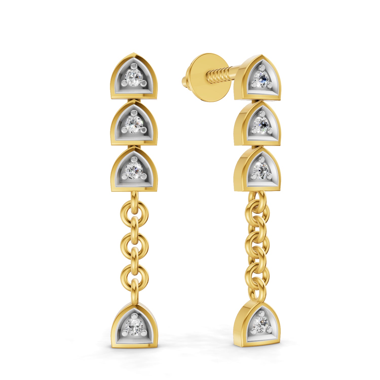 0.08 Carat | 925 Sterling Silver Gold Plated Diamond Trinity Link Earrings