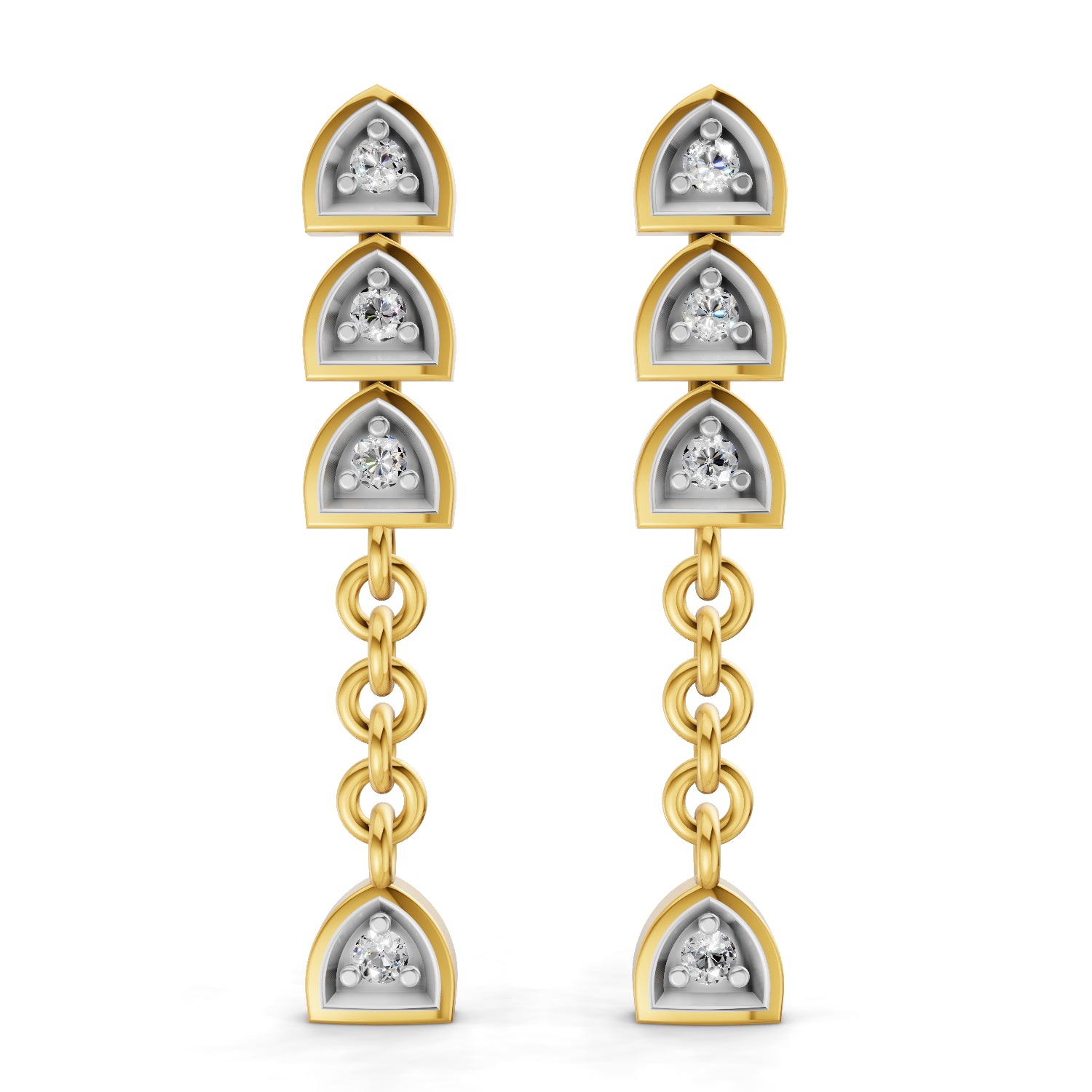 0.08 Carat | 925 Sterling Silver Gold Plated Diamond Trinity Link Earrings