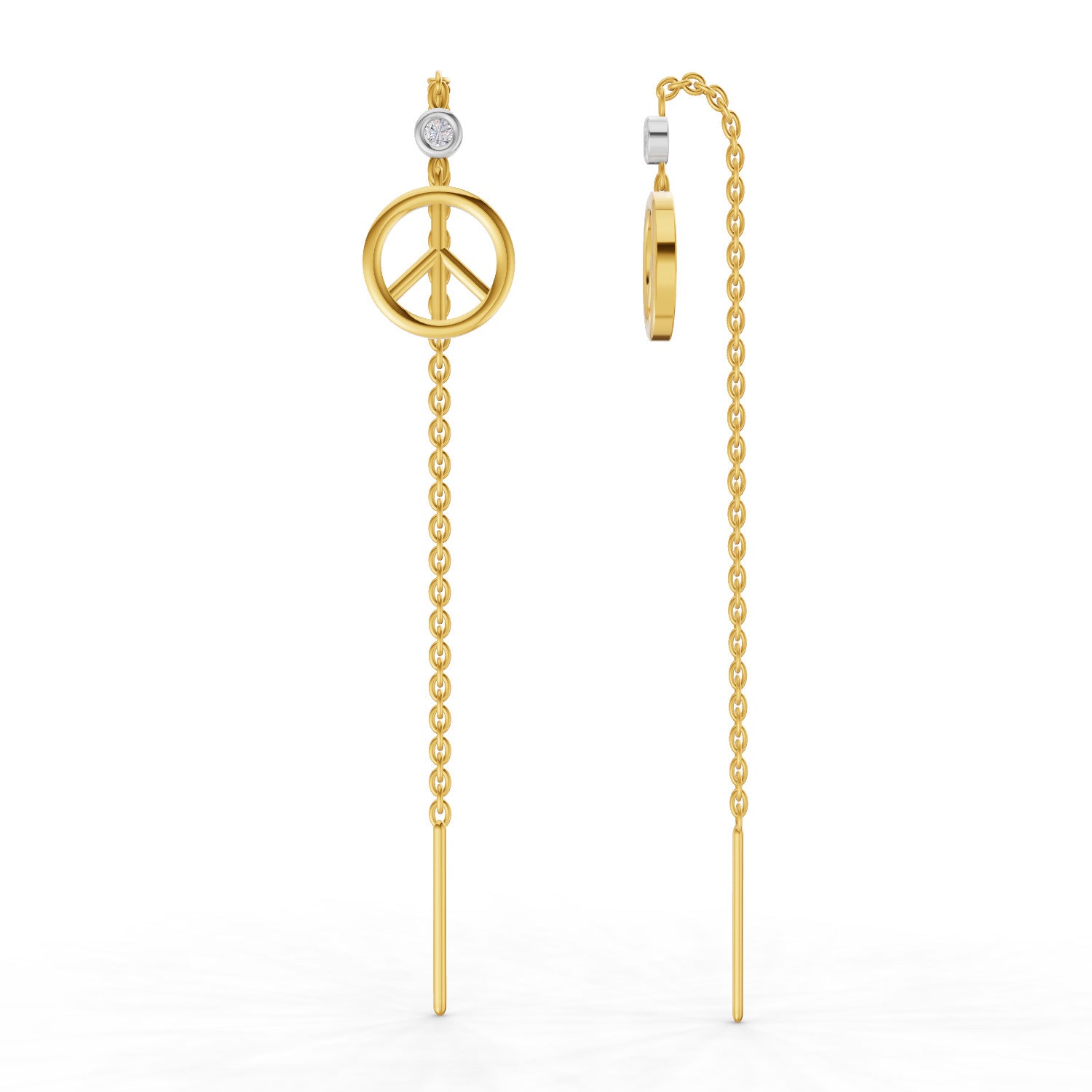 0.07 Carat | 925 Sterling Silver Yellow Gold Plated Peace Threader Earrings