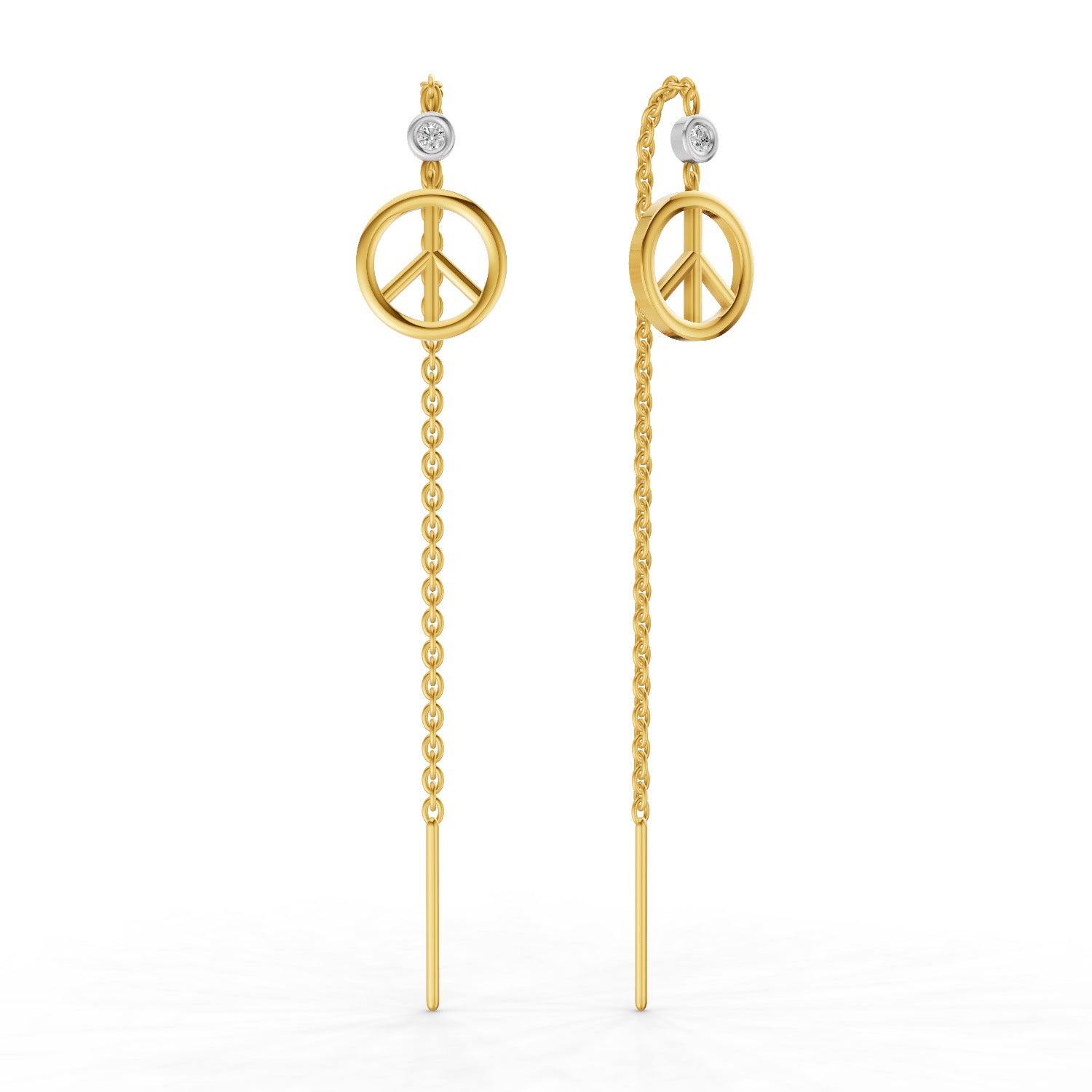 0.07 Carat | 925 Sterling Silver Yellow Gold Plated Peace Threader Earrings