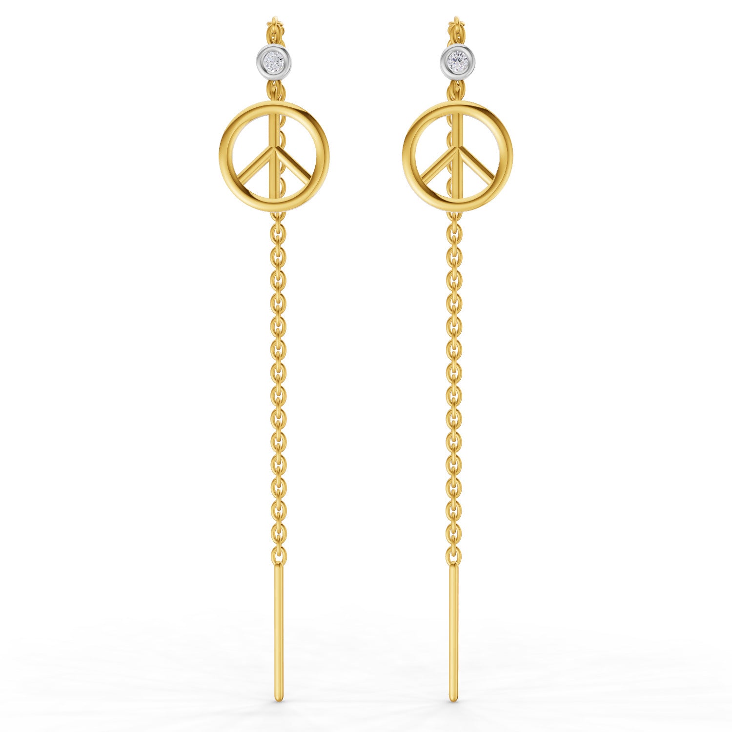 0.07 Carat | 925 Sterling Silver Yellow Gold Plated Peace Threader Earrings