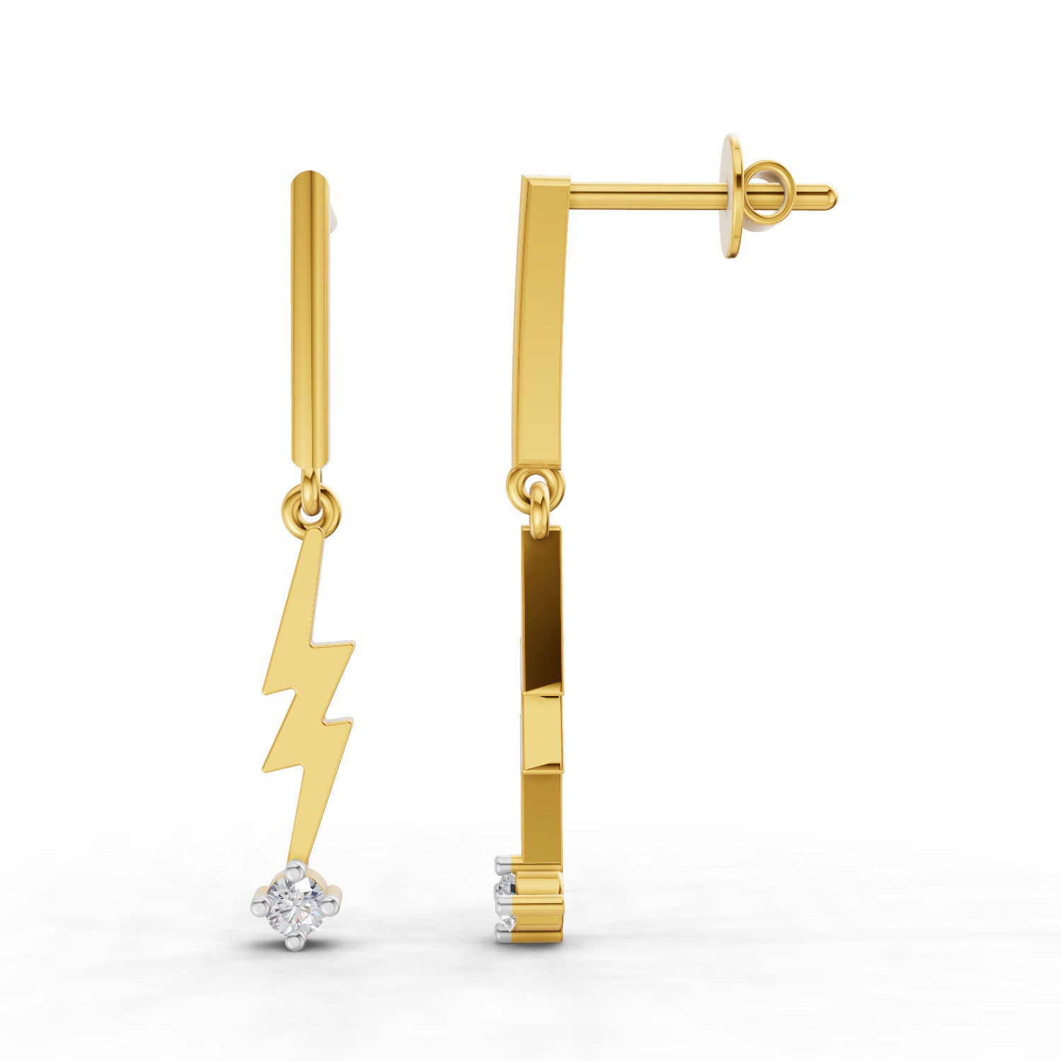0.07 Carat | 925 Sterling Silver Yellow Gold Plated Lightning Bolt Earrings