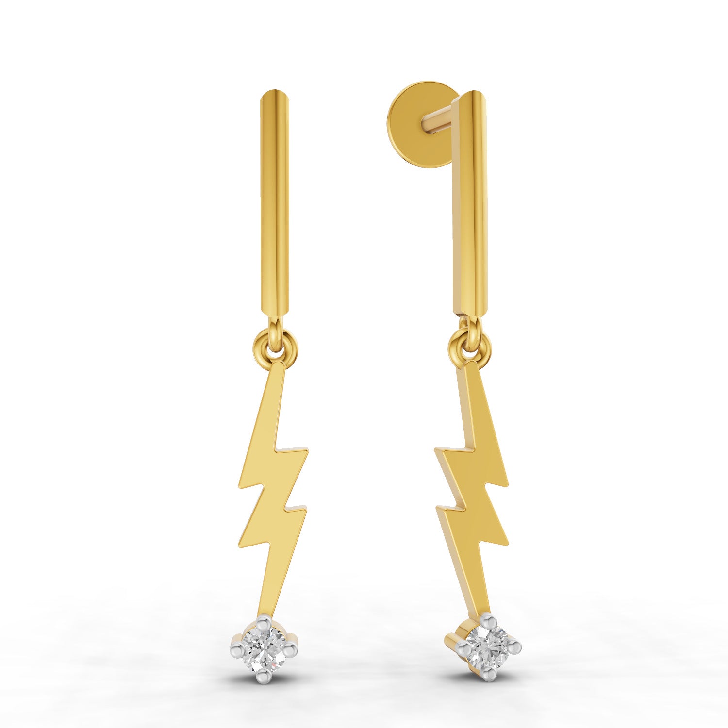 0.07 Carat | 925 Sterling Silver Yellow Gold Plated Lightning Bolt Earrings