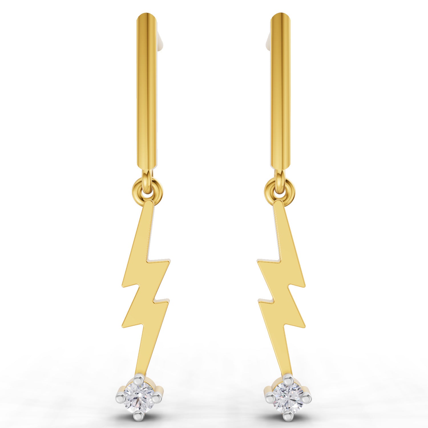 0.07 Carat | 925 Sterling Silver Yellow Gold Plated Lightning Bolt Earrings