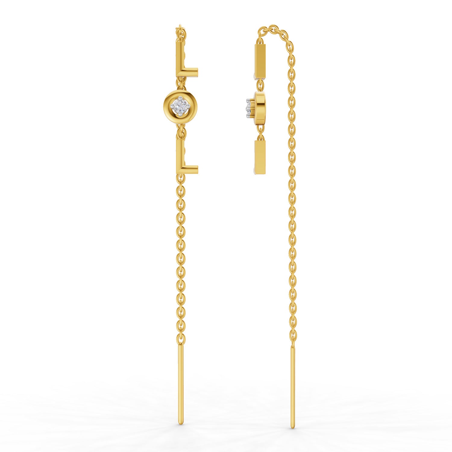 0.07 Carat | 925 Sterling Silver Yellow Gold Plated LOL Threader Earrings