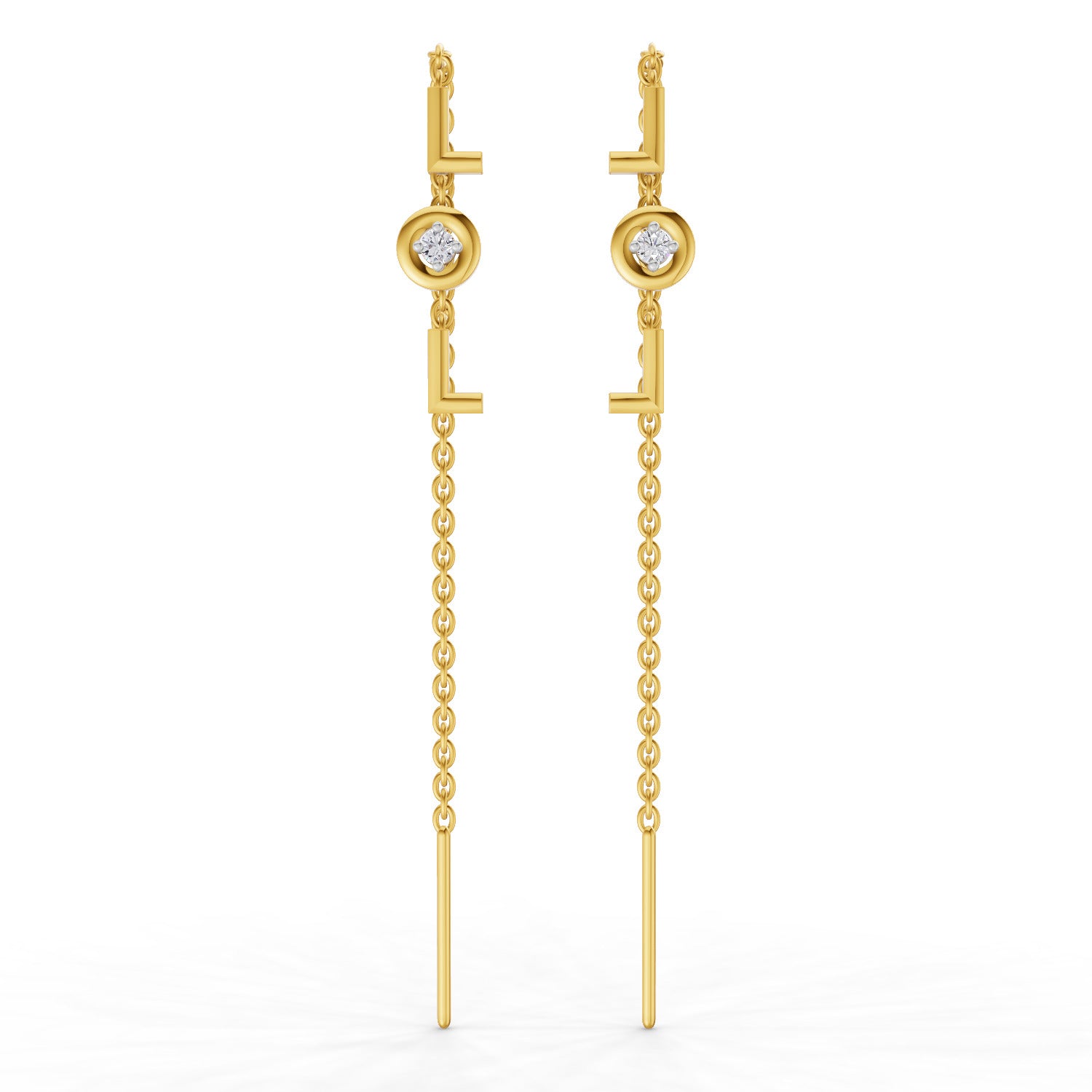 0.07 Carat | 925 Sterling Silver Yellow Gold Plated LOL Threader Earrings