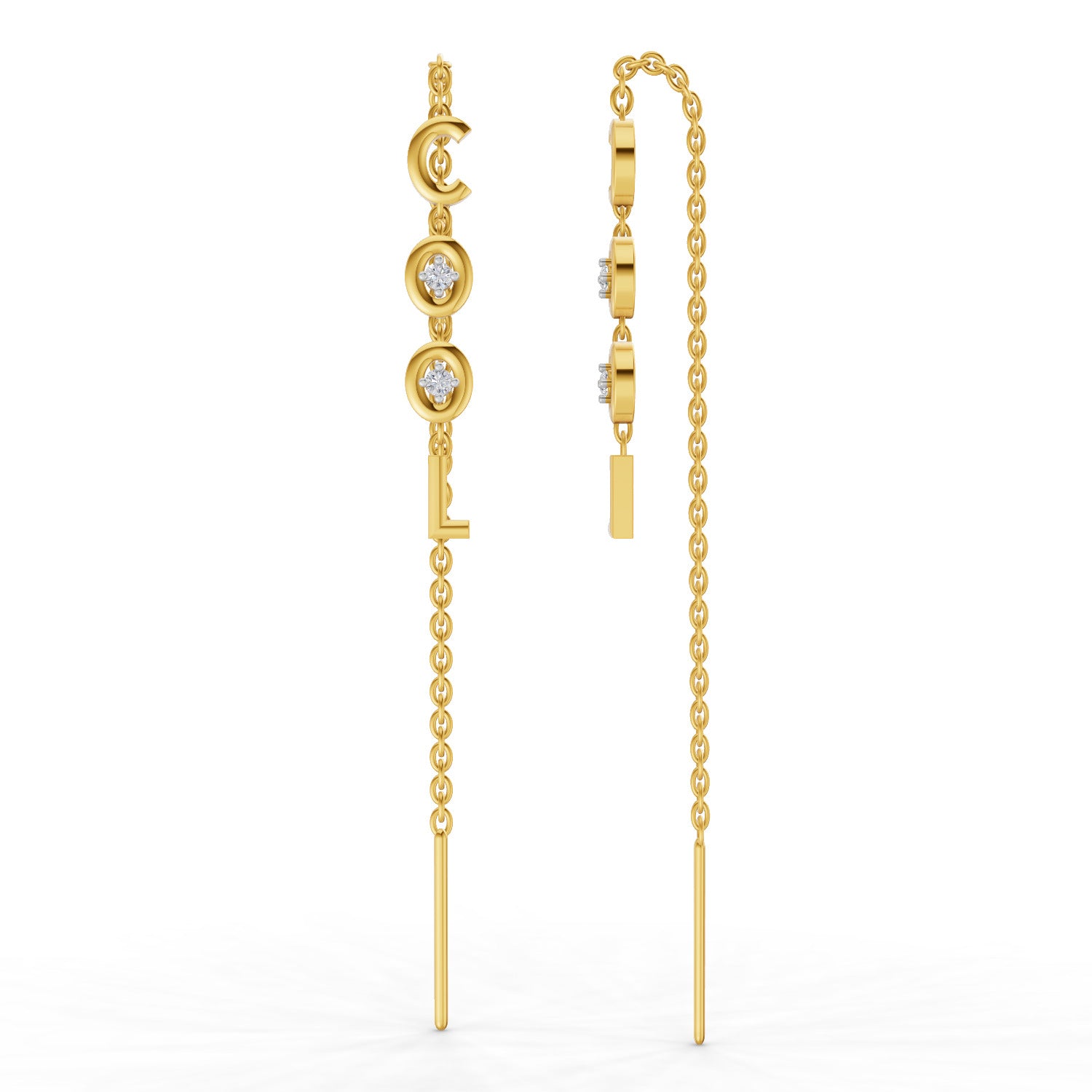 0.07 Carat | 925 Sterling Silver Yellow Gold Plated COOL Threader Earrings