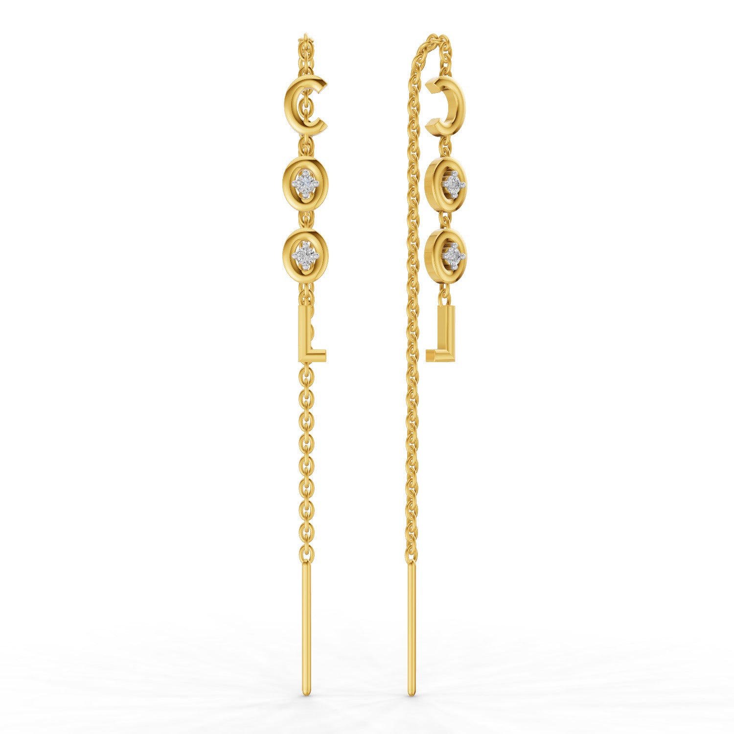 0.07 Carat | 925 Sterling Silver Yellow Gold Plated COOL Threader Earrings
