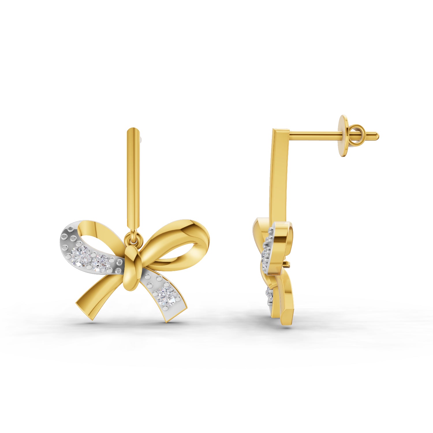 0.19 Carat | 925 Sterling Silver Gold Plated Diamond Bow Drop Earrings