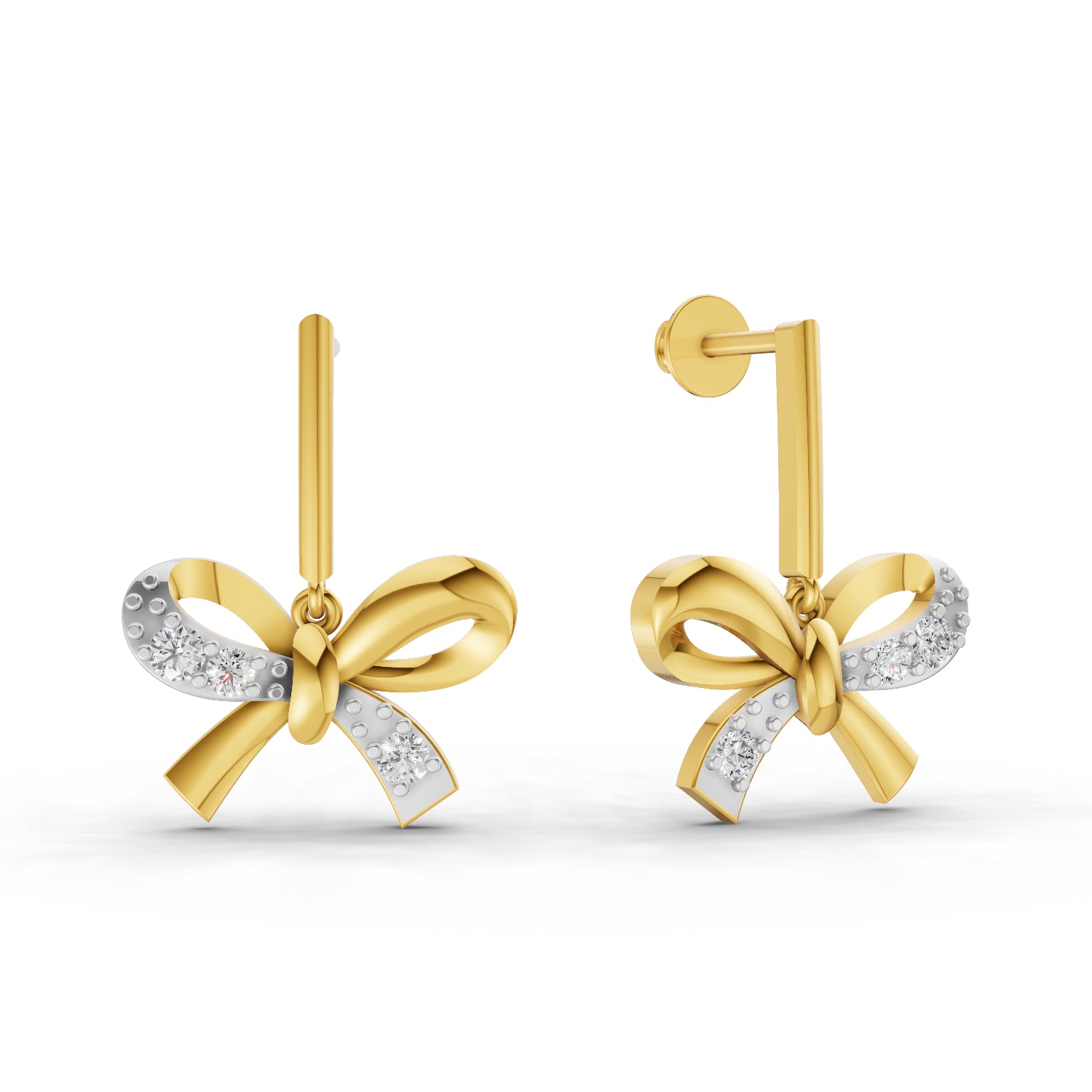 0.19 Carat | 925 Sterling Silver Gold Plated Diamond Bow Drop Earrings