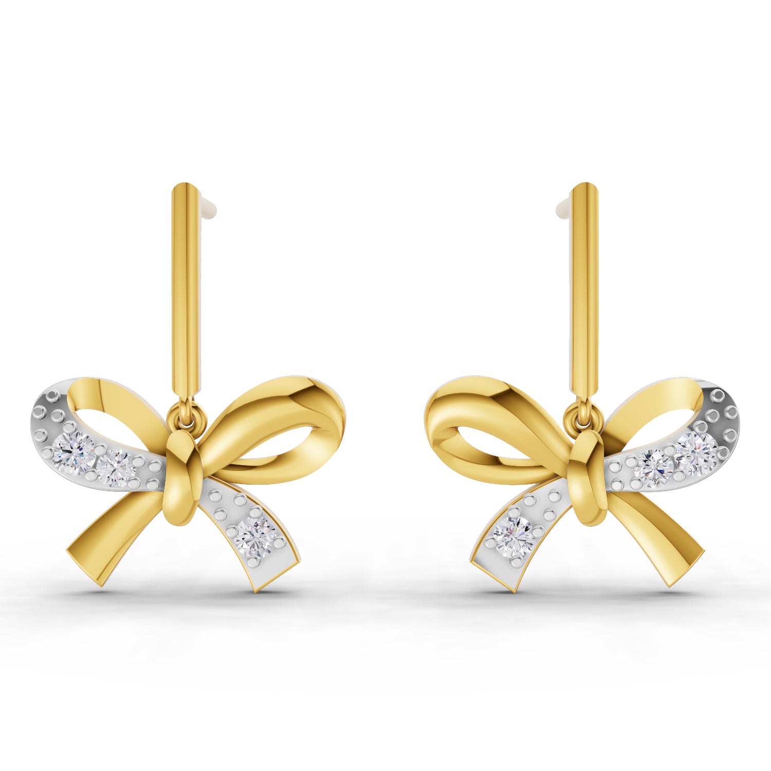 0.19 Carat | 925 Sterling Silver Gold Plated Diamond Bow Drop Earrings