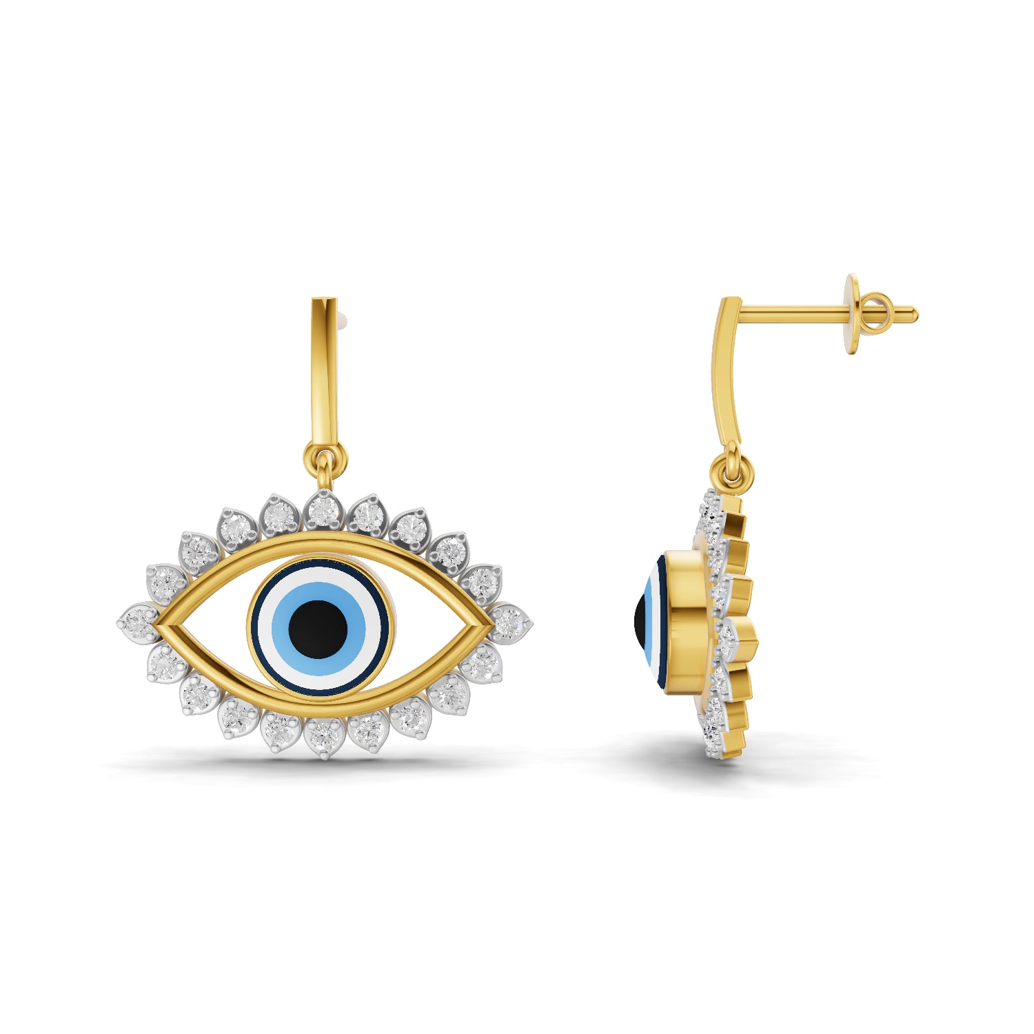 0.72 Carat | 925 Sterling Silver Gold Plated Diamond Evil Eye drop Earrings
