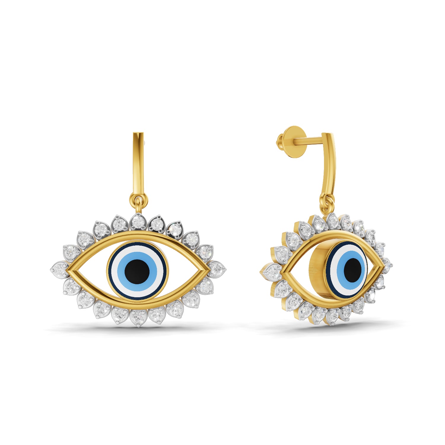 0.72 Carat | 925 Sterling Silver Gold Plated Diamond Evil Eye drop Earrings