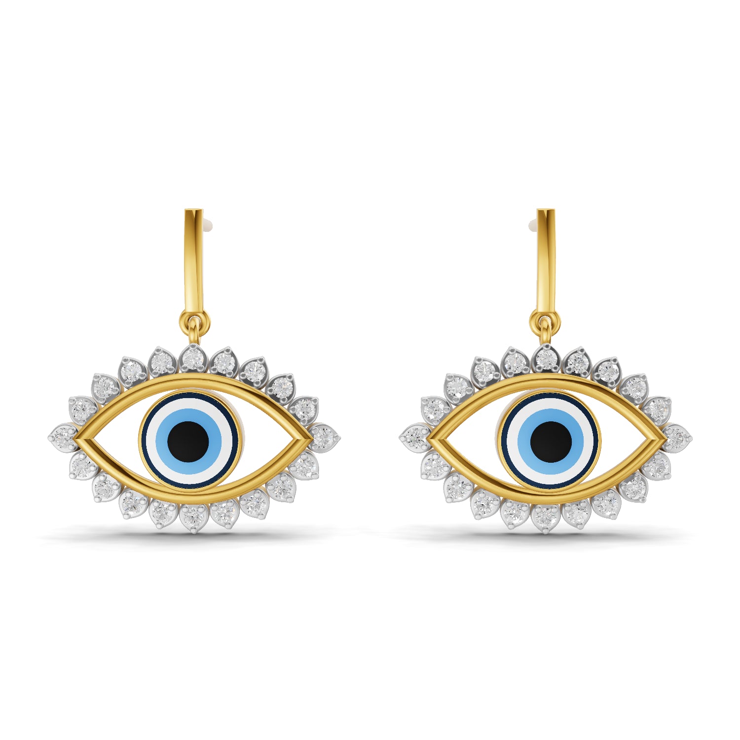 0.72 Carat | 925 Sterling Silver Gold Plated Diamond Evil Eye drop Earrings