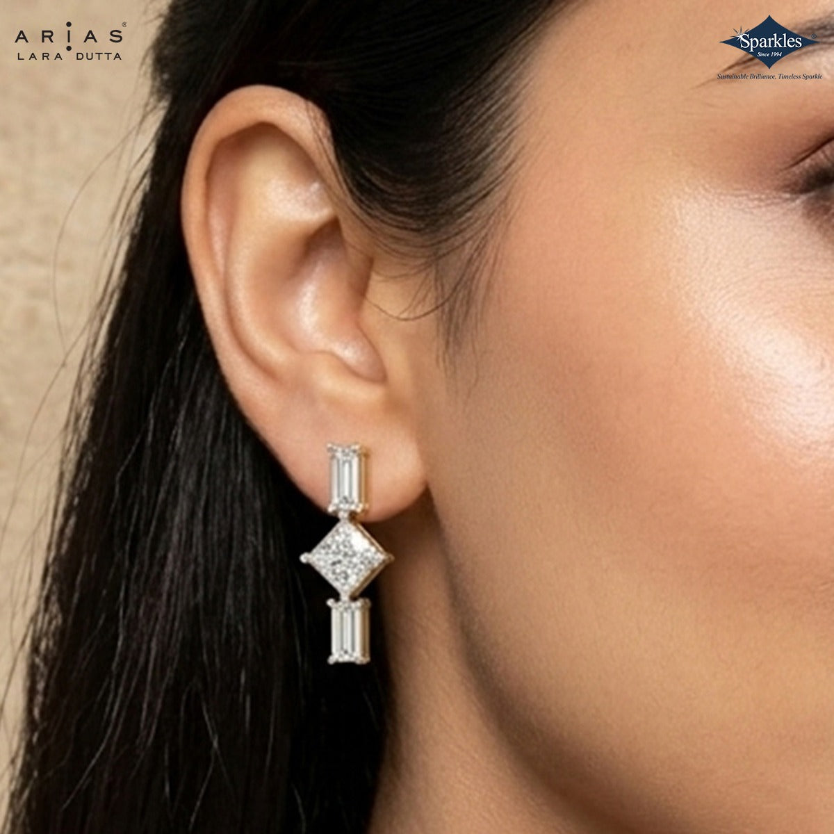 Arias by Lara Dutta Princess-Cut Diamond Linear Earring