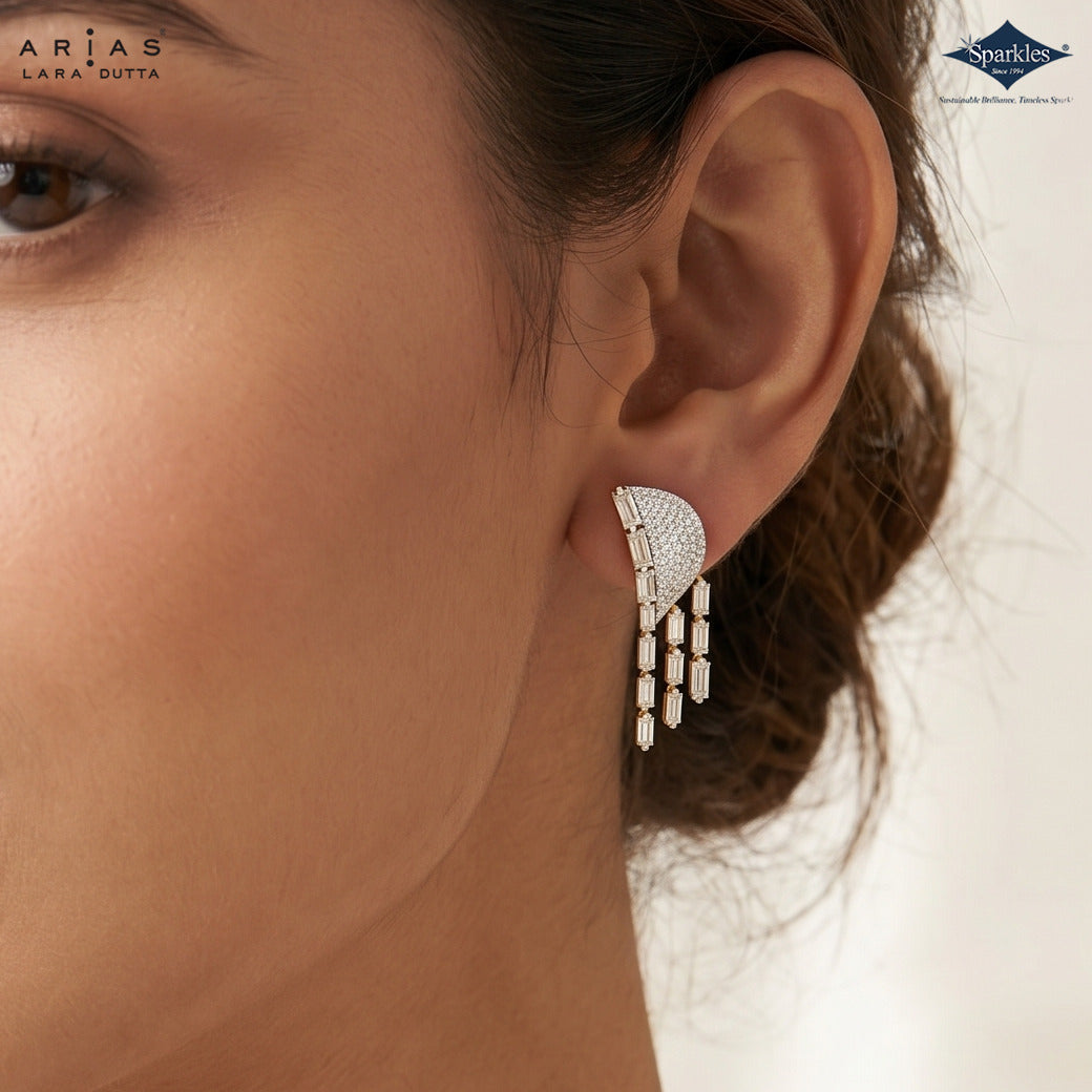 Arias by Lara Dutta Radiant Pavé Wing & Baguette Drop Statement Earrings