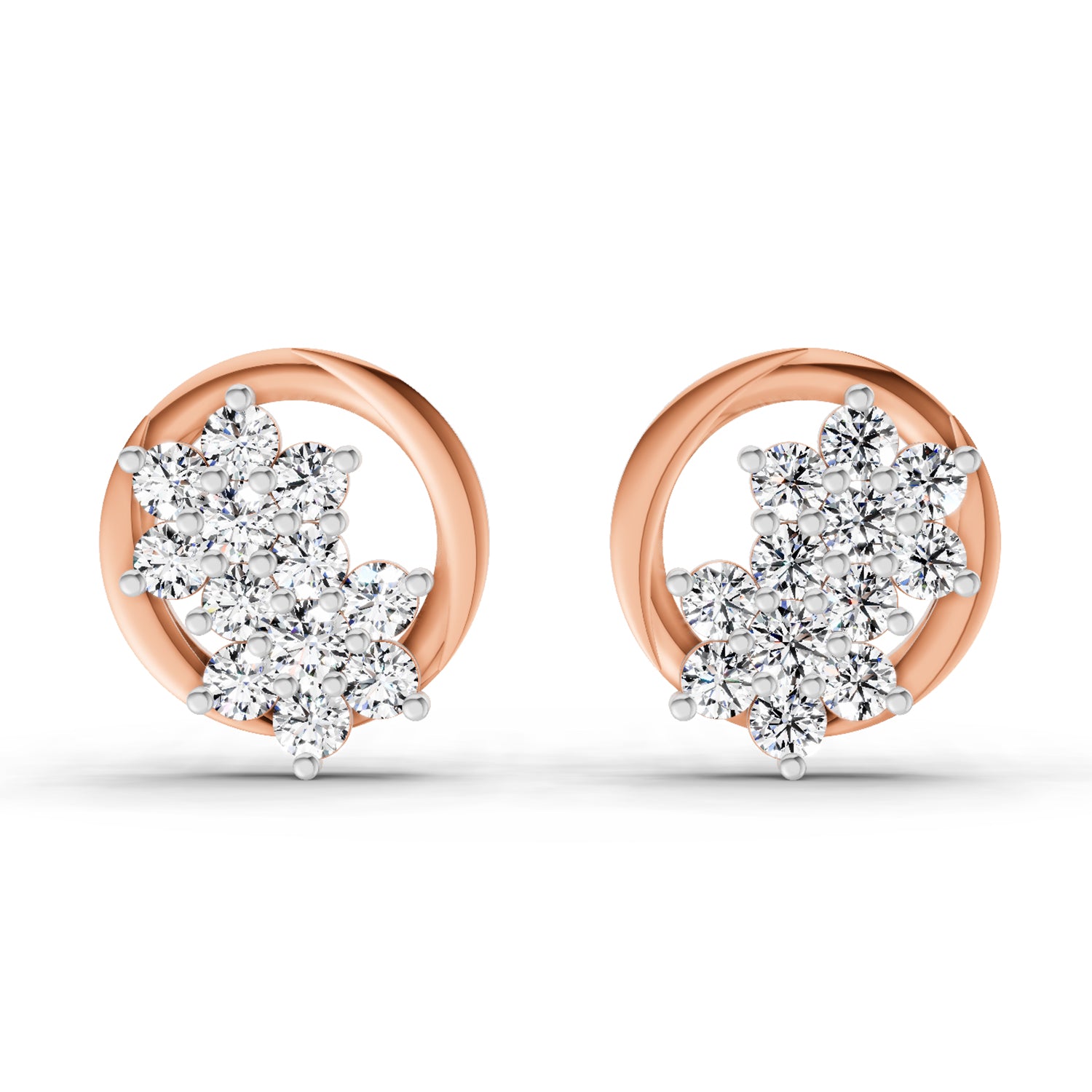 1.82 Ct Round Shape Cluster Diamond Earrings | 14K Rose Gold