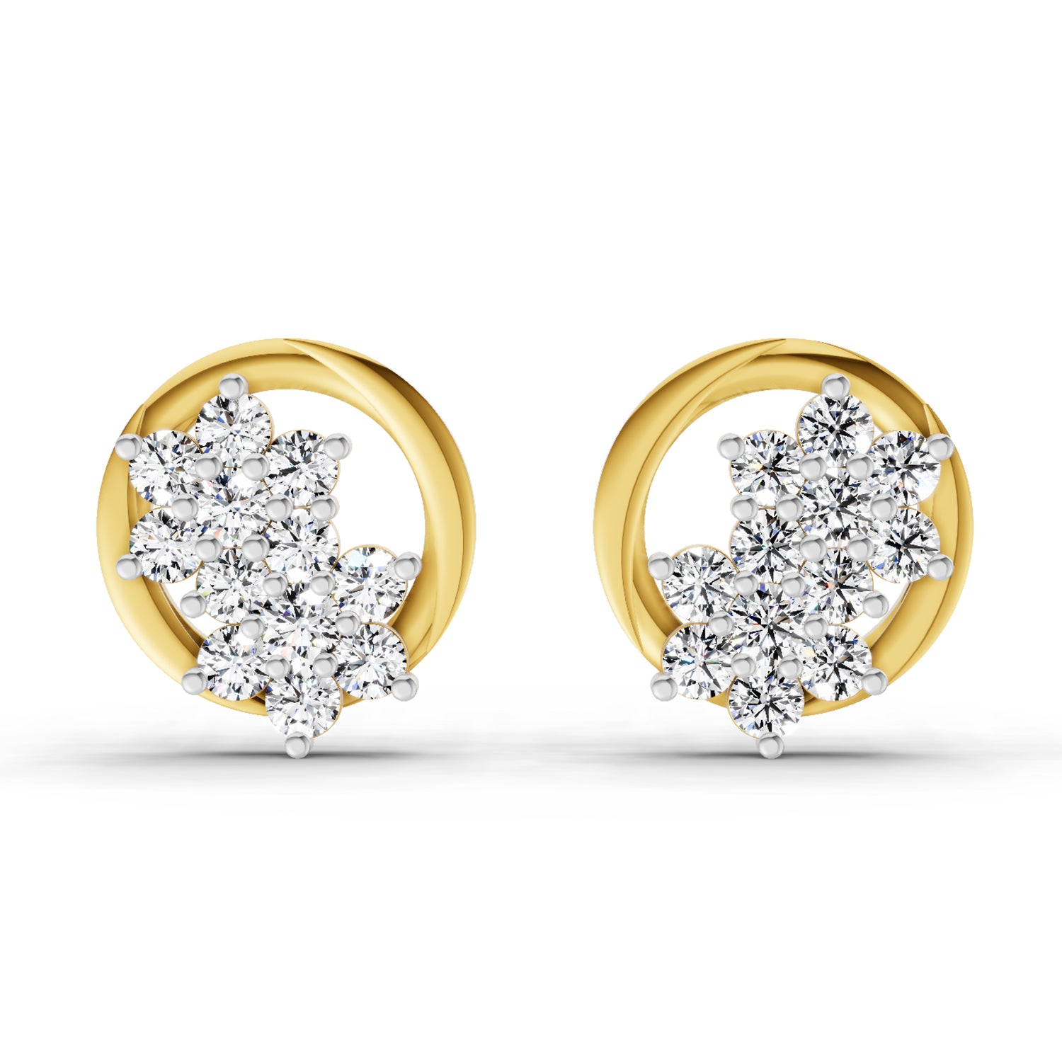 1.82 Ct Round Shape Cluster Diamond Earrings | 14K Yellow Gold