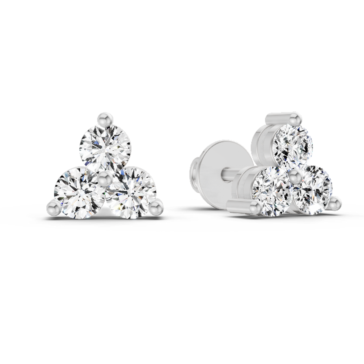 1.05 Ct Trio Stud Earrings | 14K White Gold