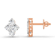 0.92 Ct Round Shape Cluster Diamond Stud Earrings | 14K Rose Gold