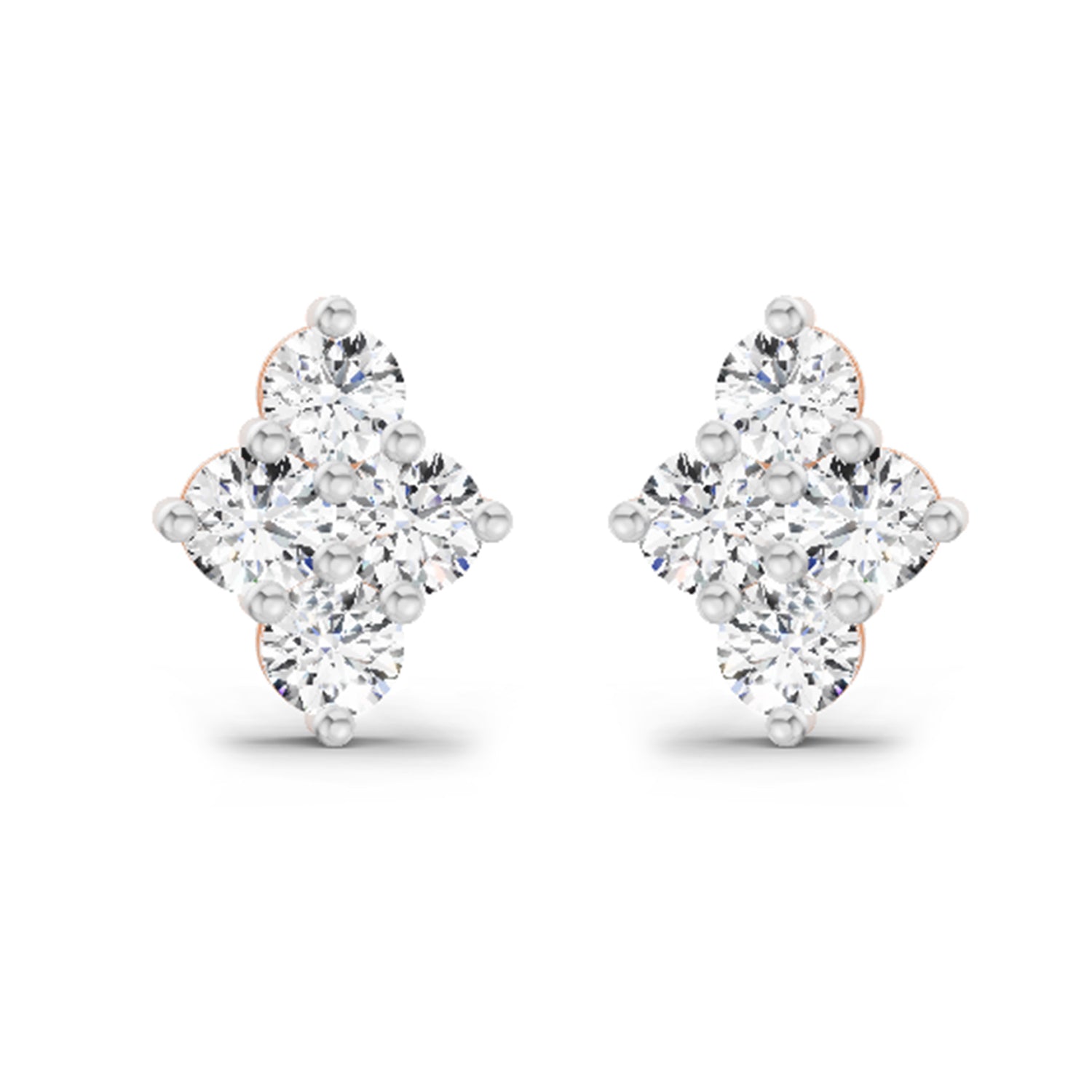 0.92 Ct Round Shape Cluster Diamond Stud Earrings | 14K Rose Gold