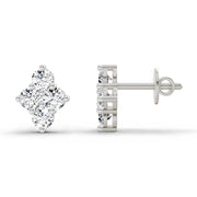 0.92 Ct Round Shape Cluster Diamond Stud Earrings | 14K White Gold
