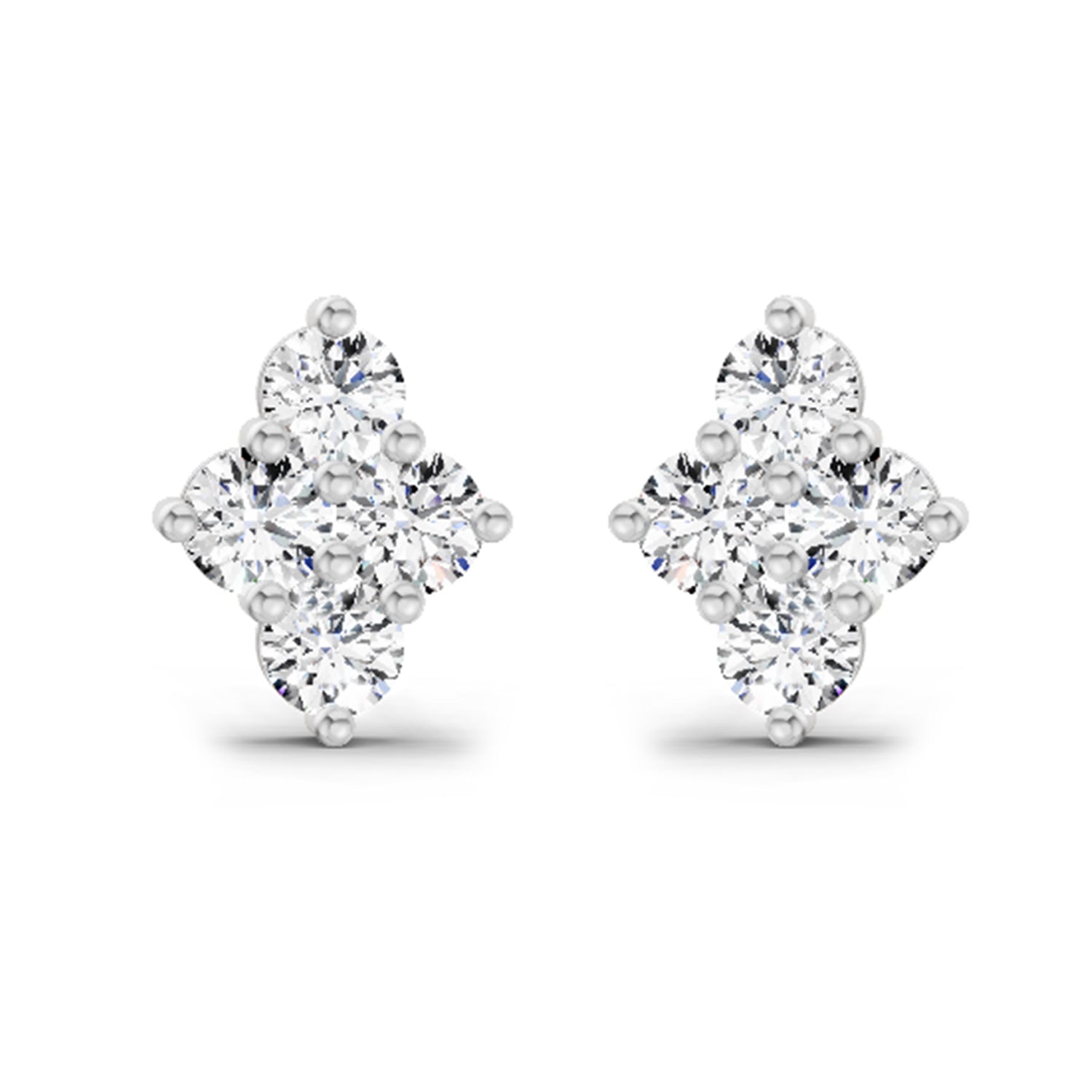 0.92 Ct Round Shape Cluster Diamond Stud Earrings | 14K White Gold