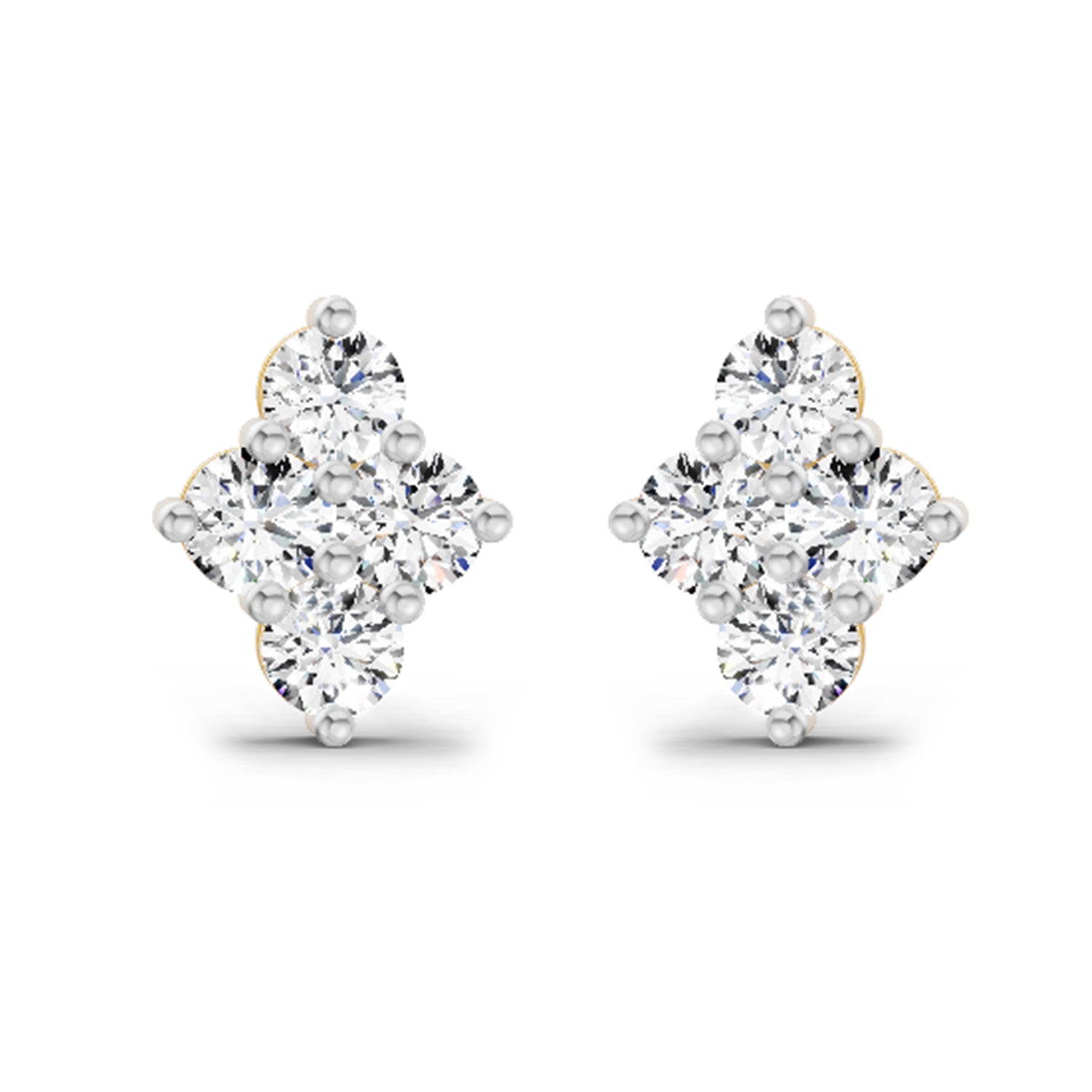 0.92 Ct Round Shape Cluster Diamond Stud Earrings | 14K Yellow Gold