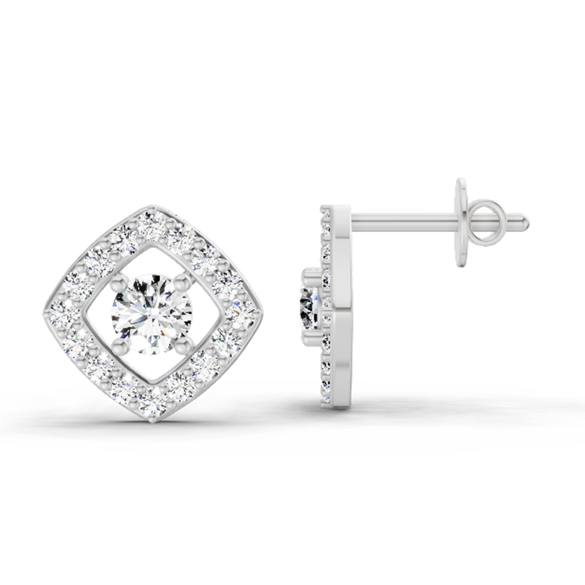0.76 Ct Square Halo Stud Earrings | 14K White Gold  FG VS Quality Diamonds