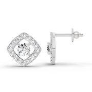 0.76 Ct Square Halo Stud Earrings | 14K White Gold  FG VS Quality Diamonds