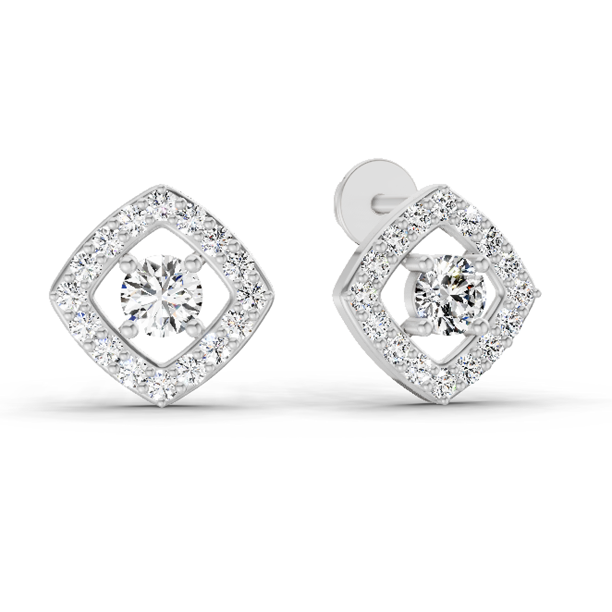 0.76 Ct Square Halo Stud Earrings | 14K White Gold  FG VS Quality Diamonds