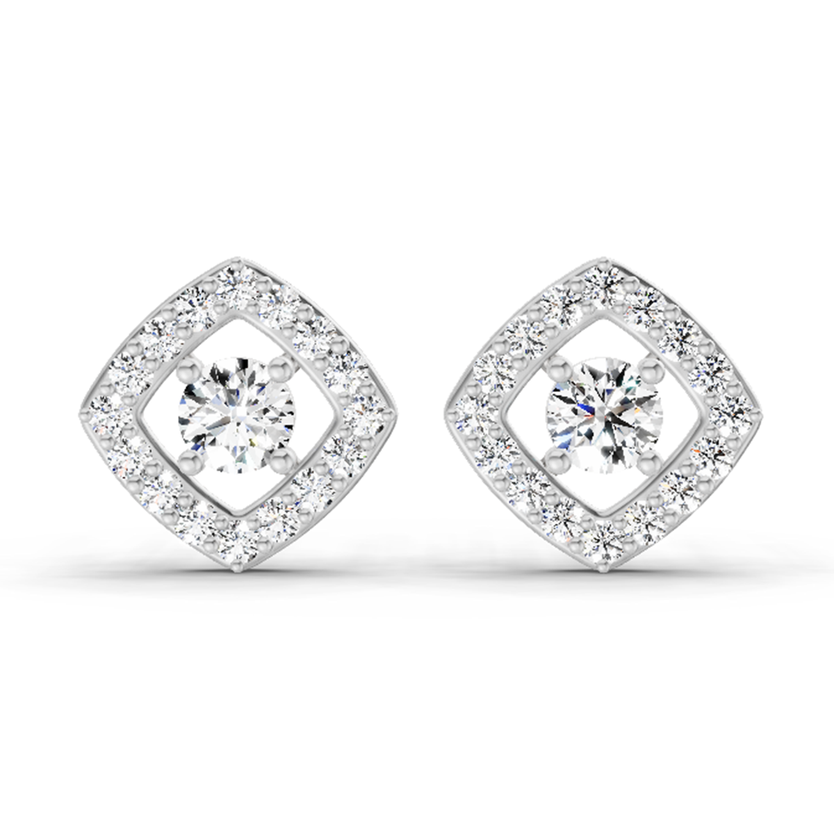 0.76 Ct Square Halo Stud Earrings | 14K White Gold  FG VS Quality Diamonds