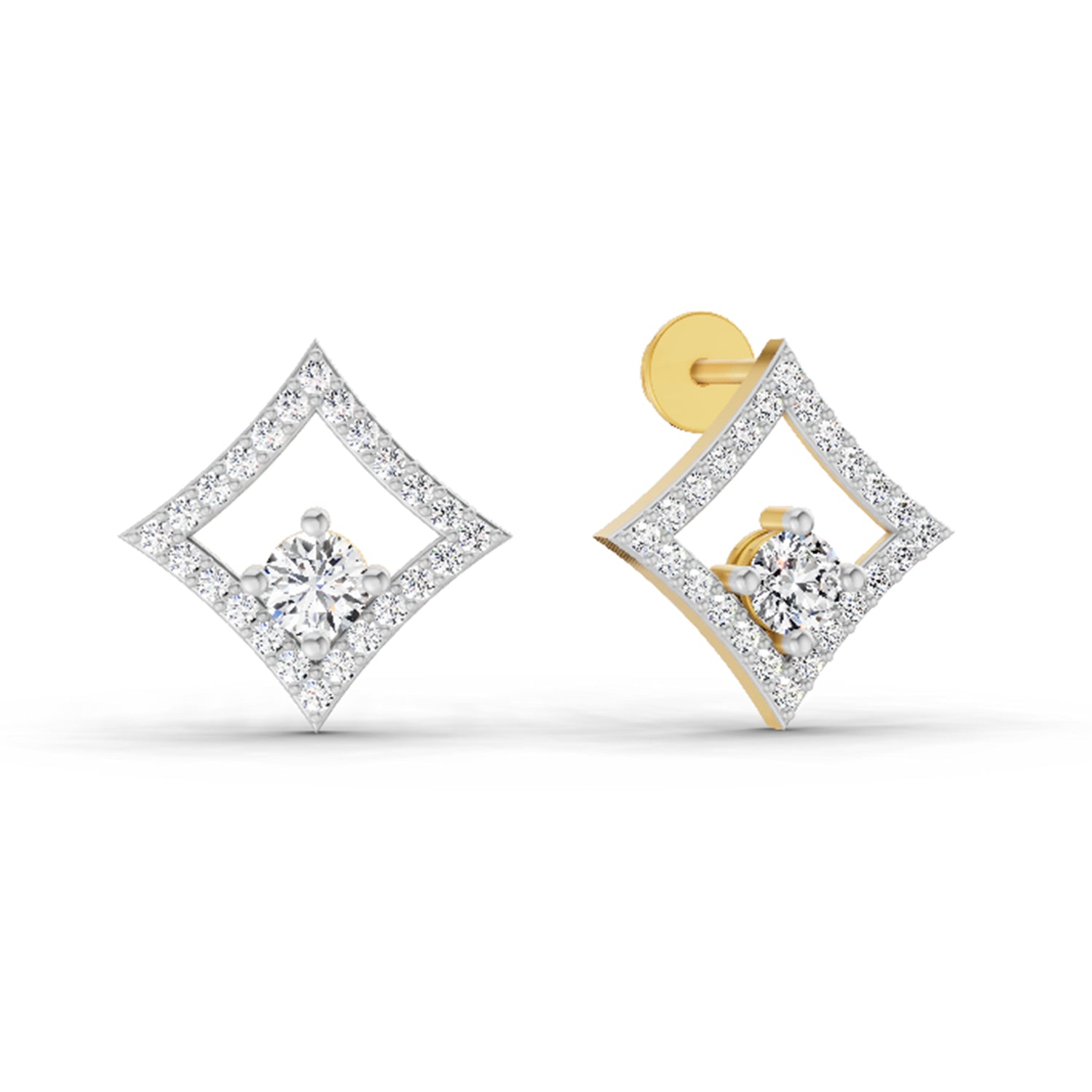 0.79 Ct Round Kite Stud Earrings | 14K Yellow Gold  FG VS Quality Diamonds
