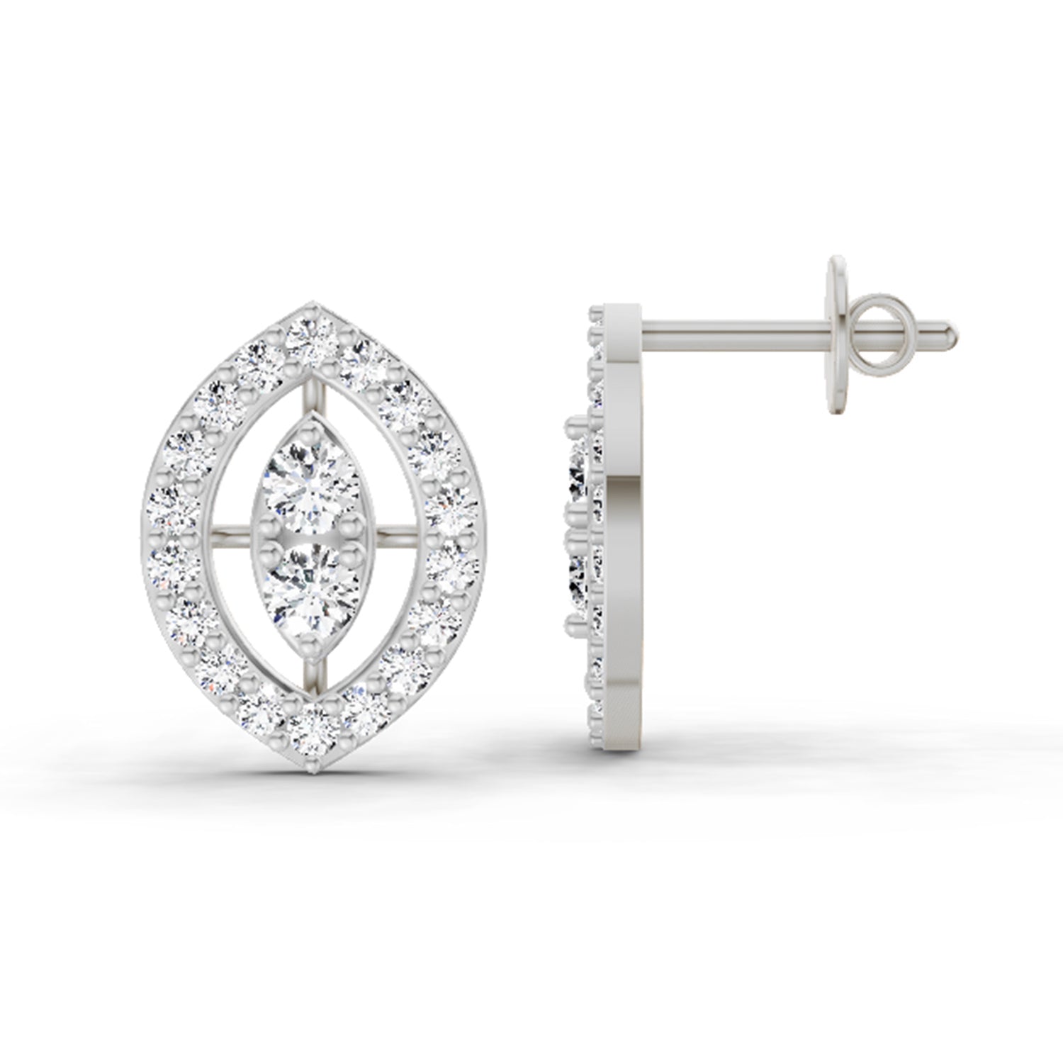 0.79 Ct Halo Stud Earrings | 14K White Gold  FG VS Quality Diamonds