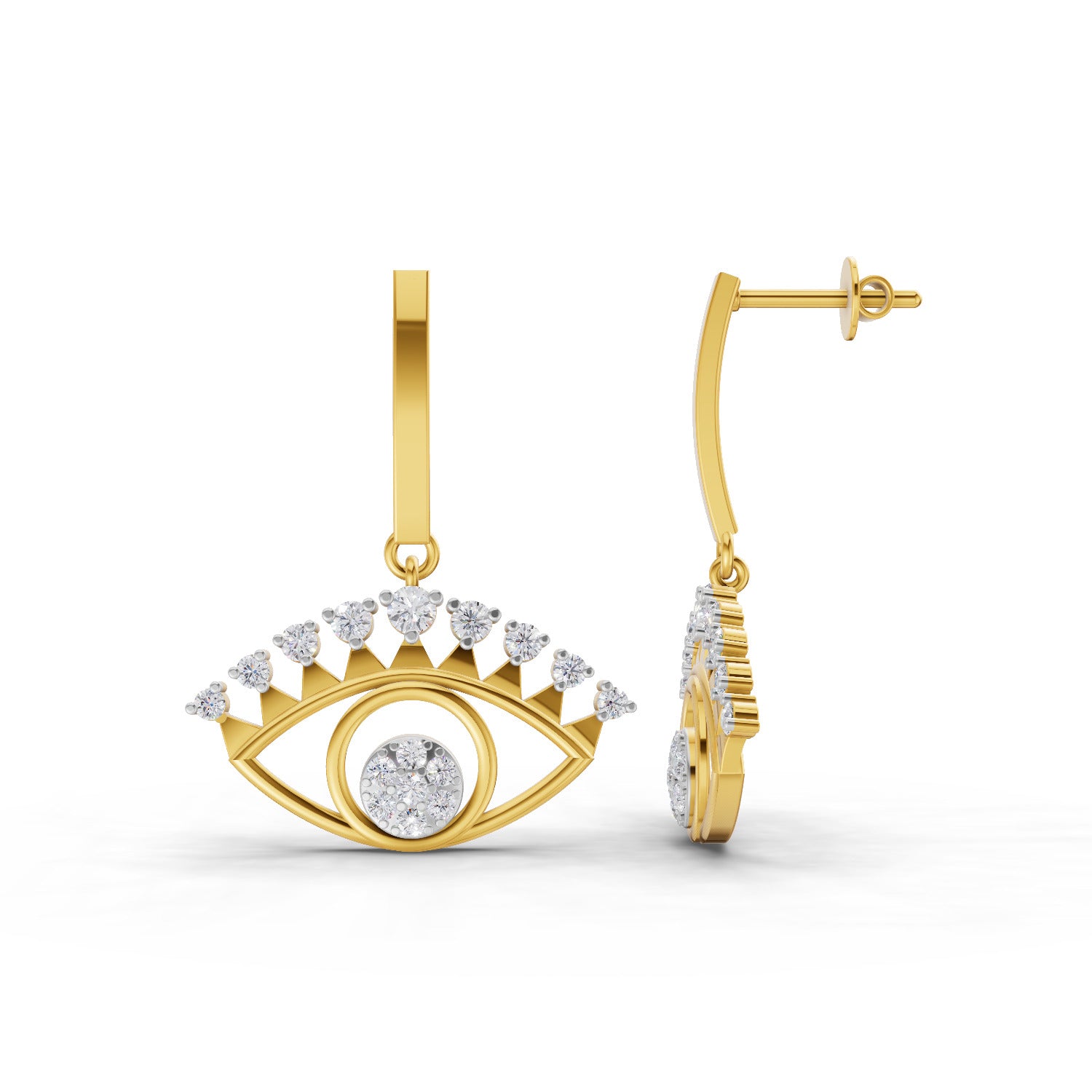 0.74 Carat  | 925 Sterling Silver Gold Plated Evil Eye Earrings