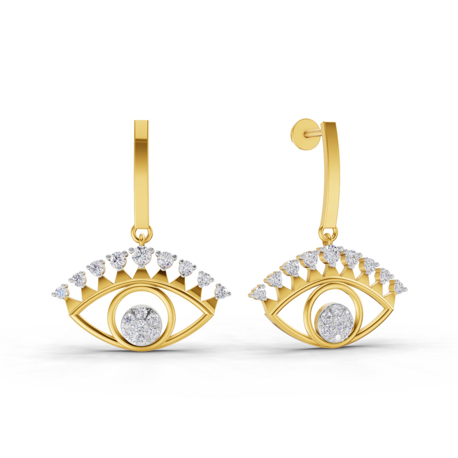 0.74 Carat  | 925 Sterling Silver Gold Plated Evil Eye Earrings