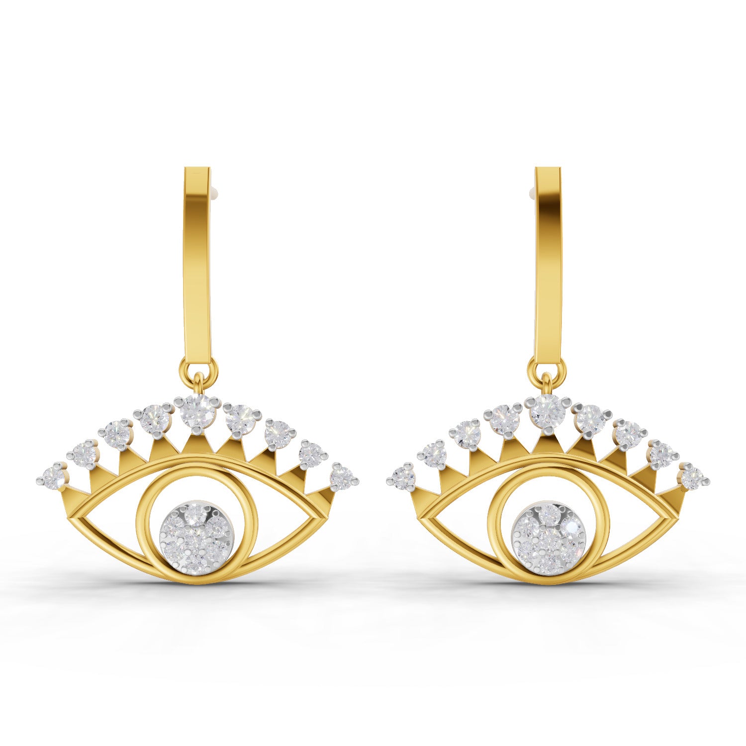 0.74 Carat  | 925 Sterling Silver Gold Plated Evil Eye Earrings