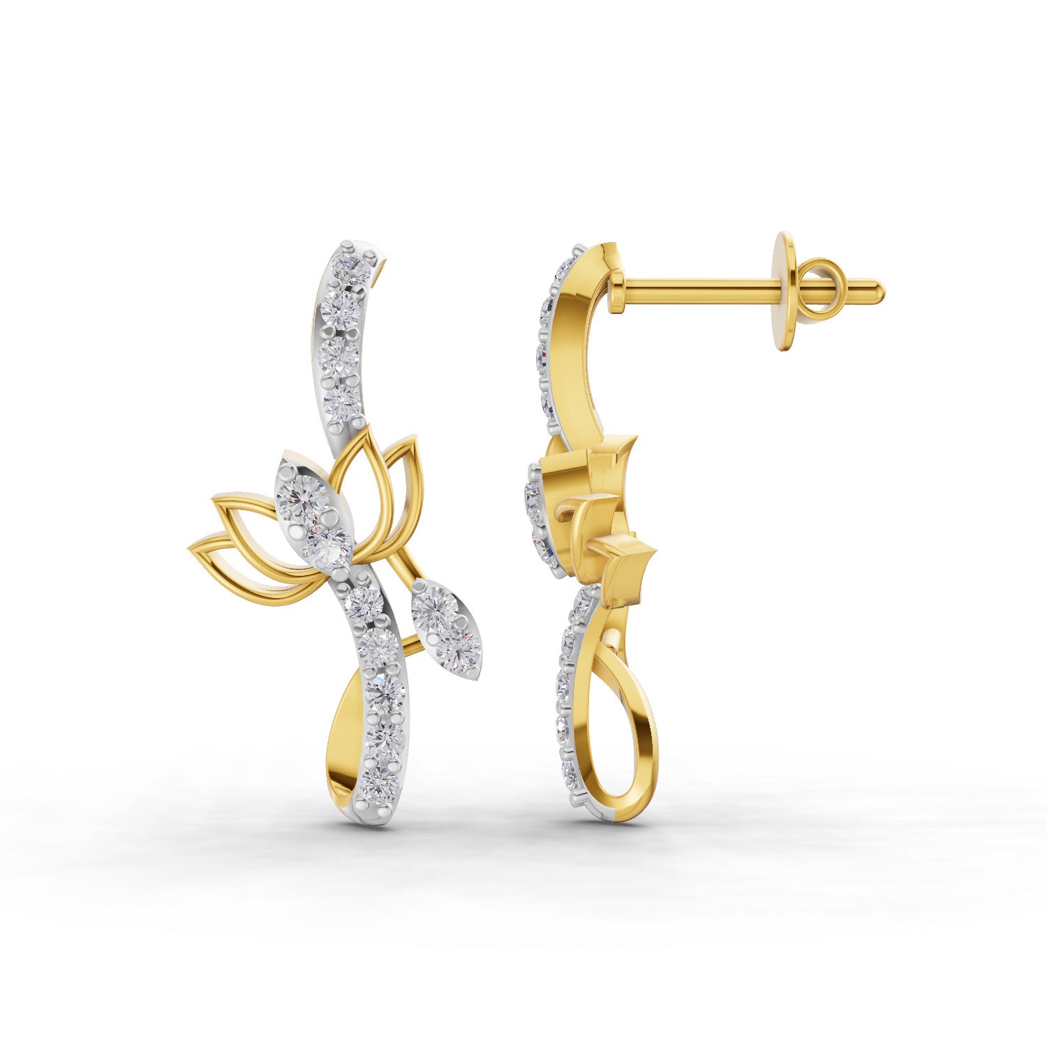 0.37 Carat  | 925 Sterling Silver Gold Plated Lotus Earrings