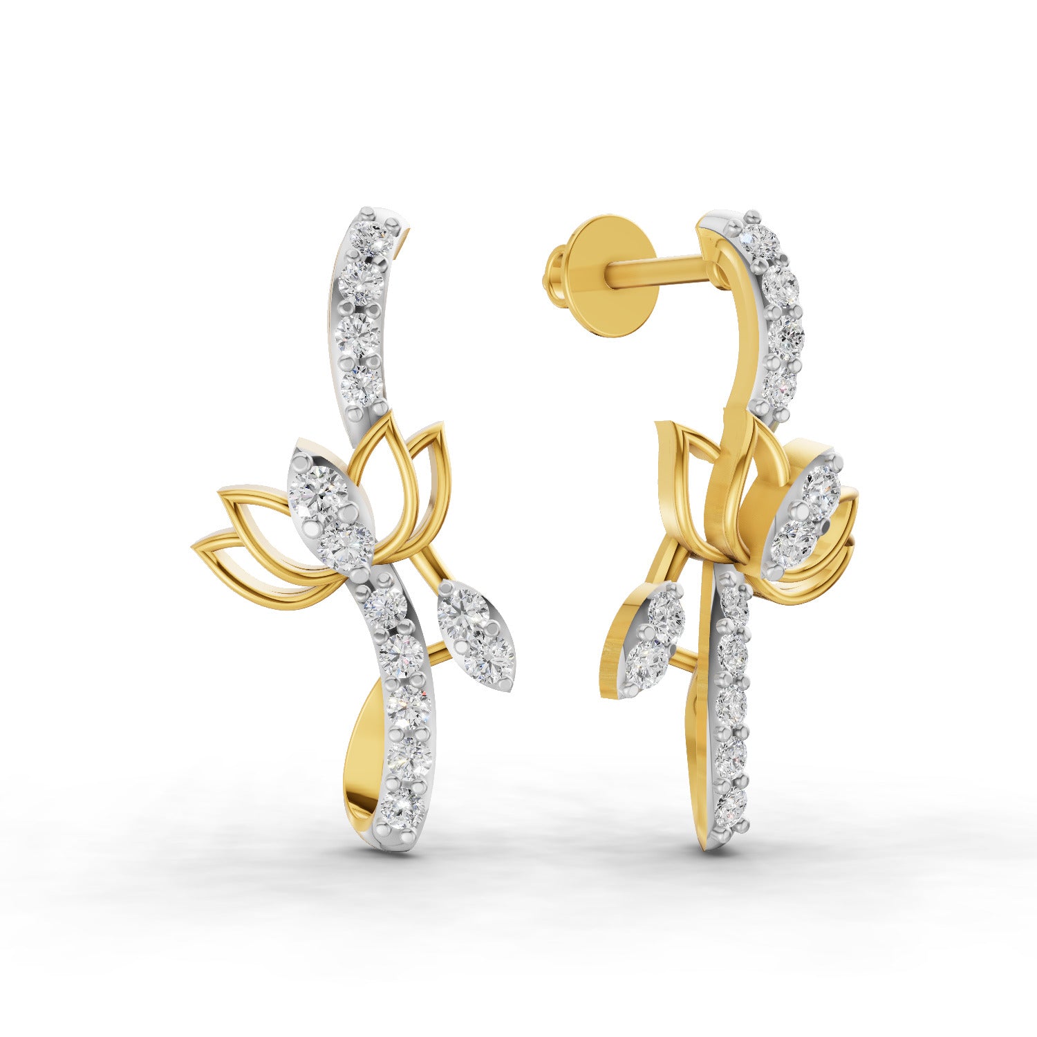 0.37 Carat  | 925 Sterling Silver Gold Plated Lotus Earrings