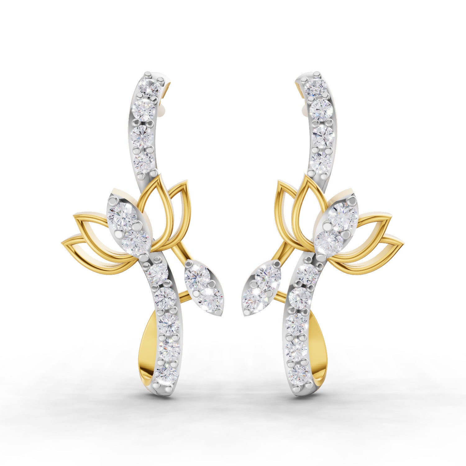 0.37 Carat  | 925 Sterling Silver Gold Plated Lotus Earrings