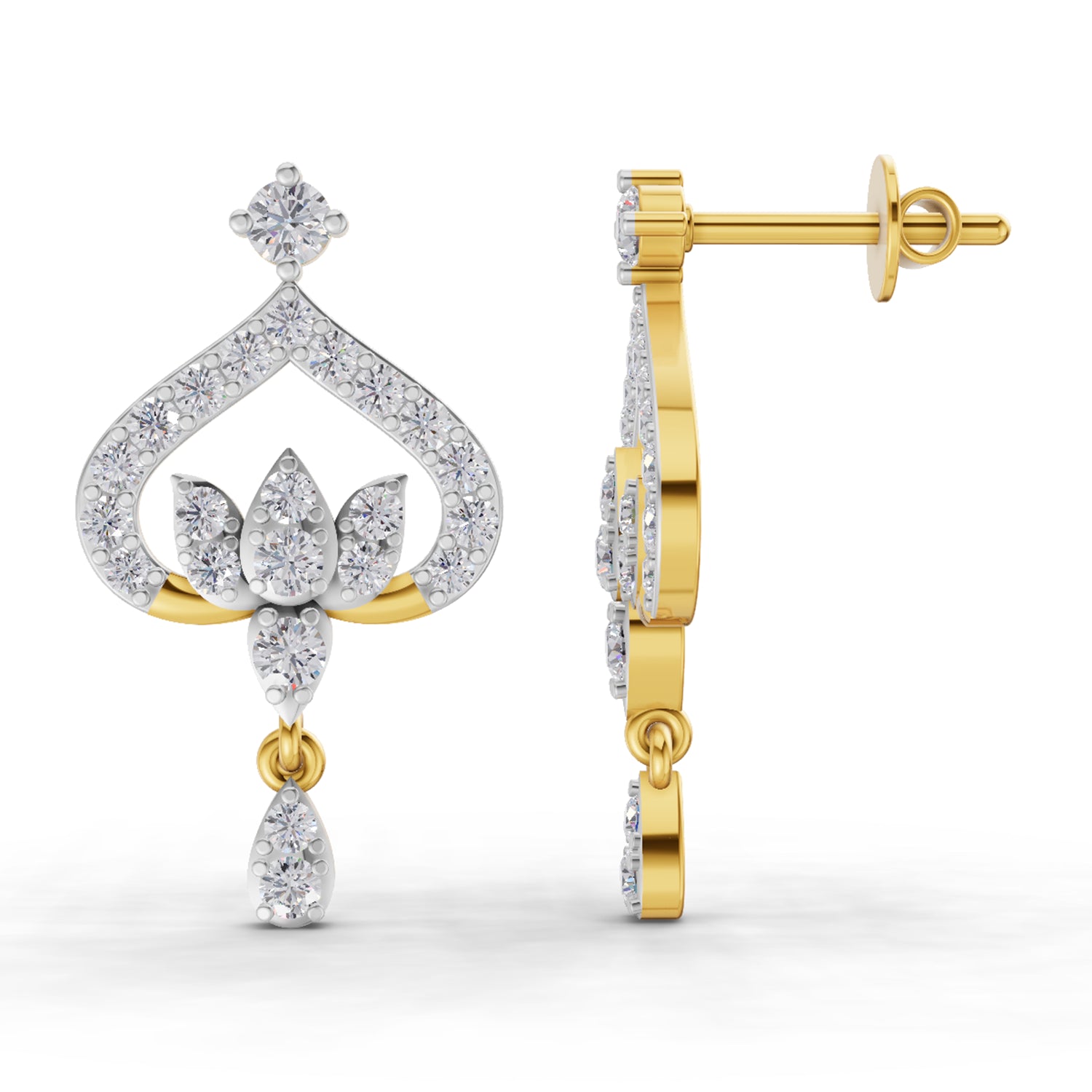 0.76 Carat | 925 Sterling Silver Gold Plated Diamond Lotus Bloom Earrings