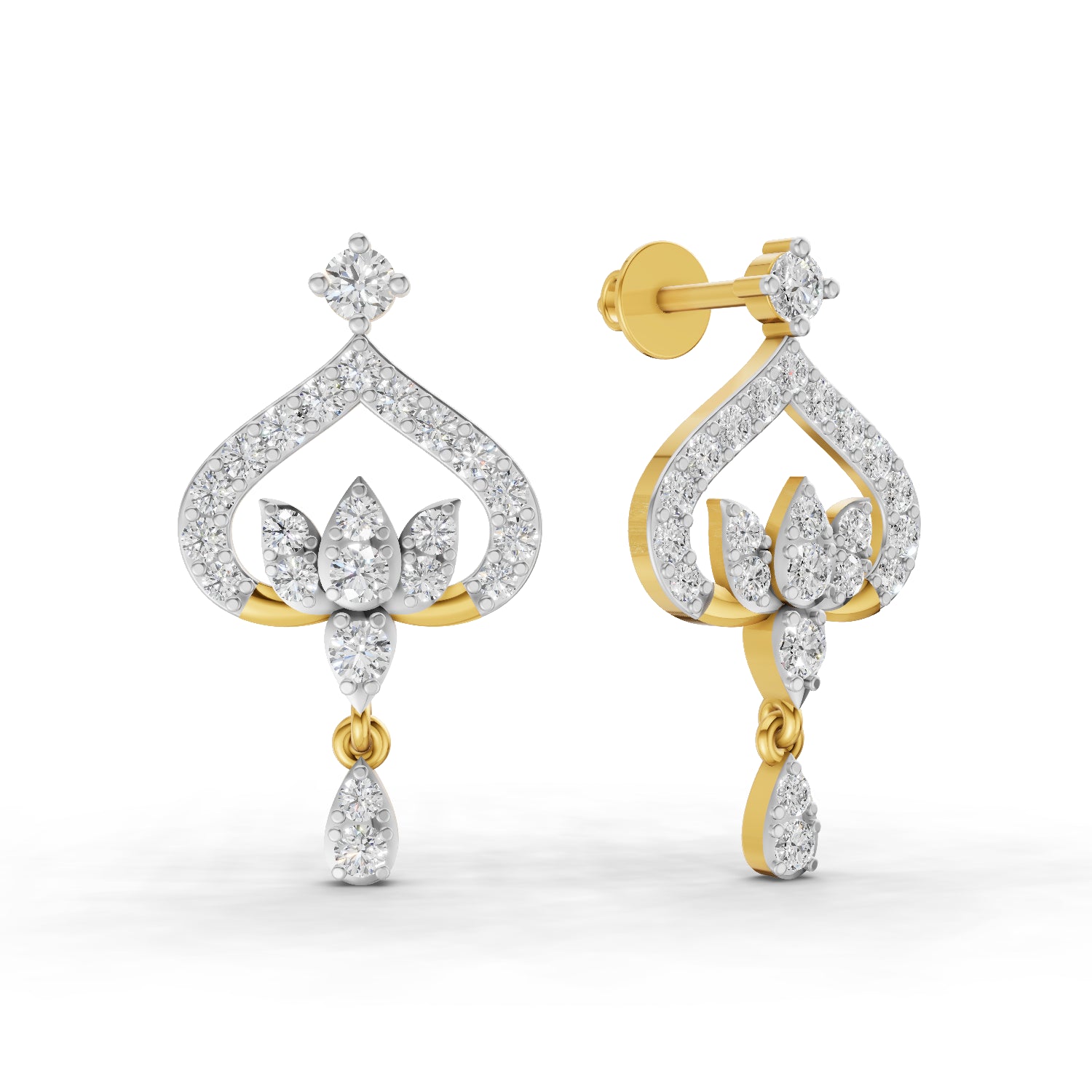 0.76 Carat | 925 Sterling Silver Gold Plated Diamond Lotus Bloom Earrings